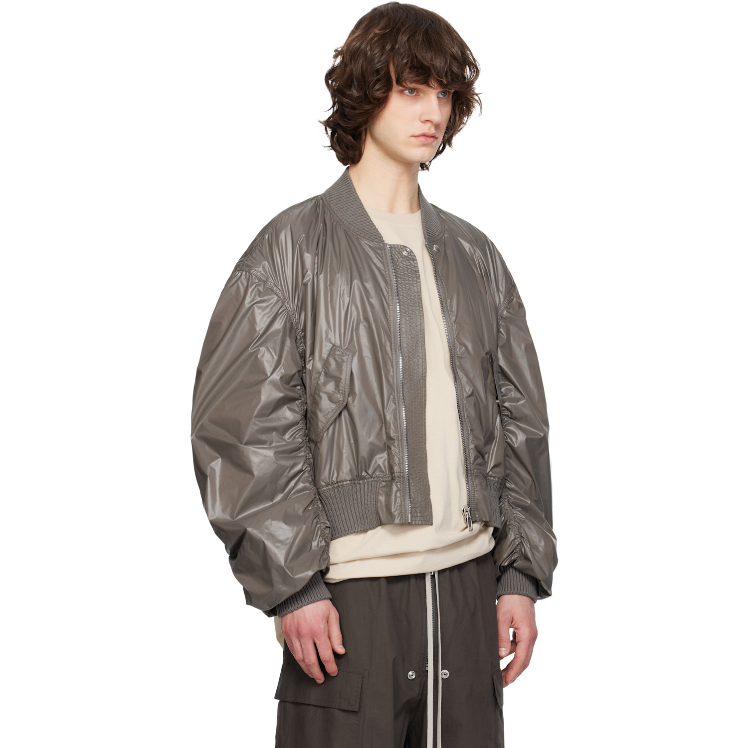  Rick Owens Gray Temple Secchia Flight Bomber Jacket 