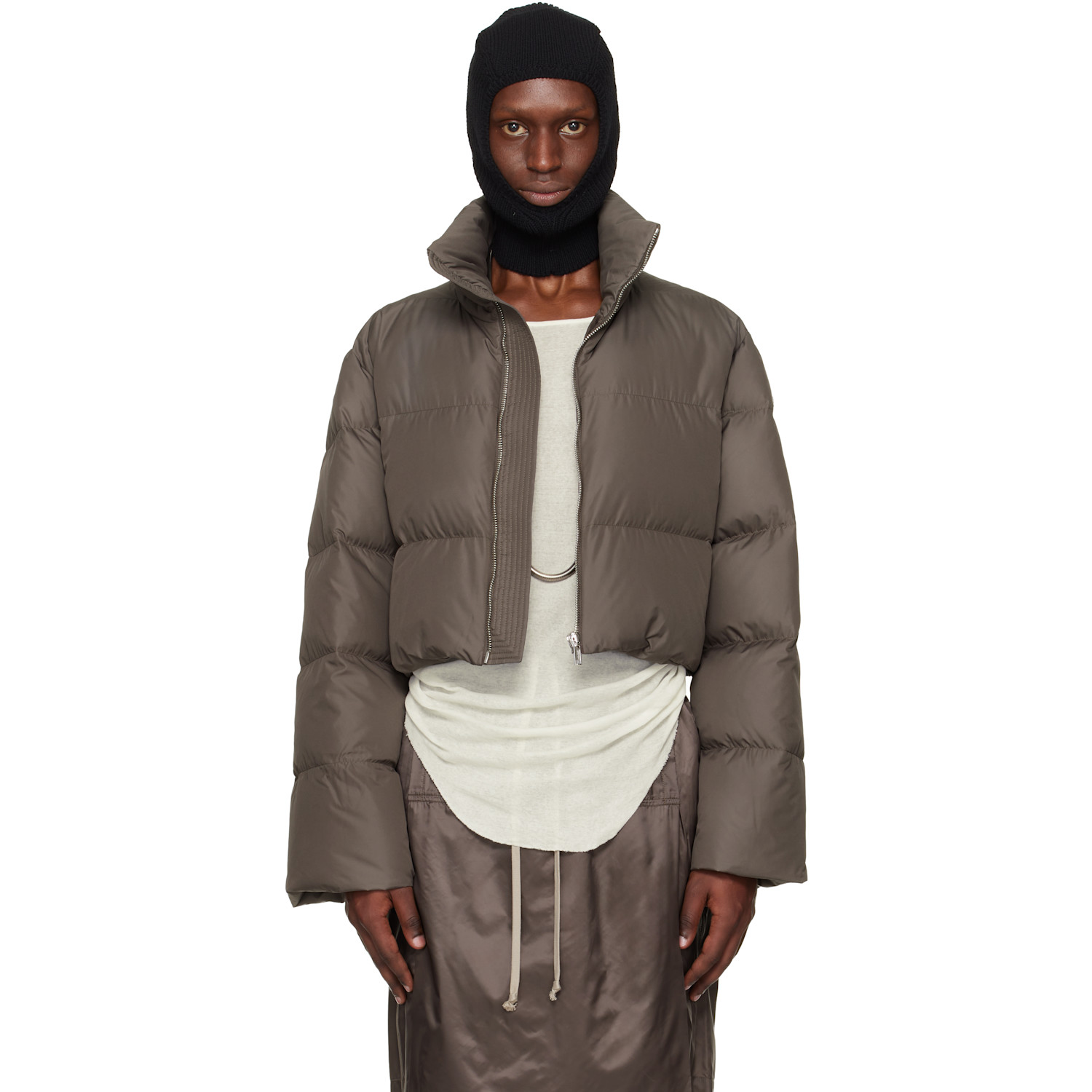 Rick Owens Moncler + Rick Owens Gray Cropped Cyclopic Down Jacket