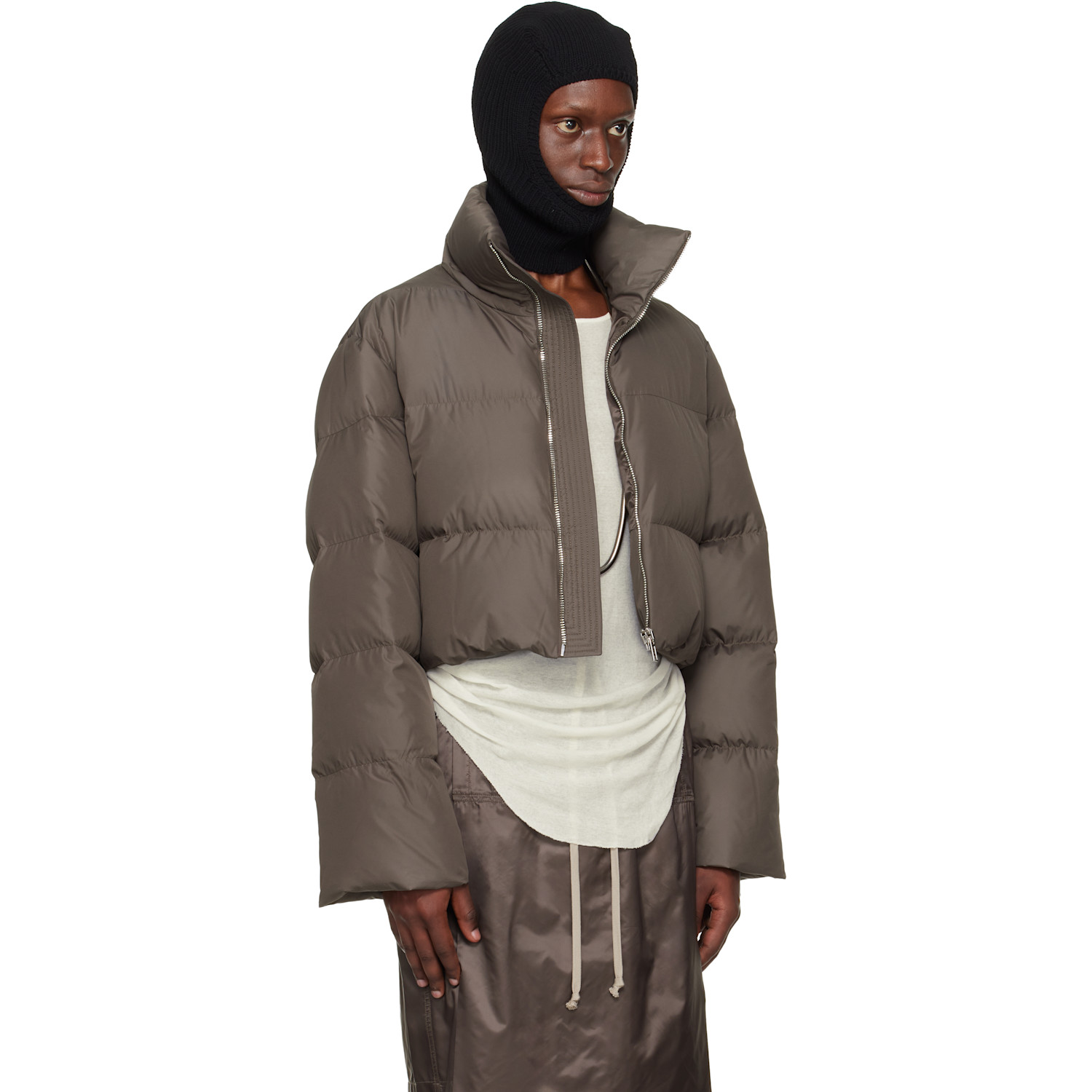  Rick Owens Moncler + Rick Owens Gray Cropped Cyclopic Down Jacket 