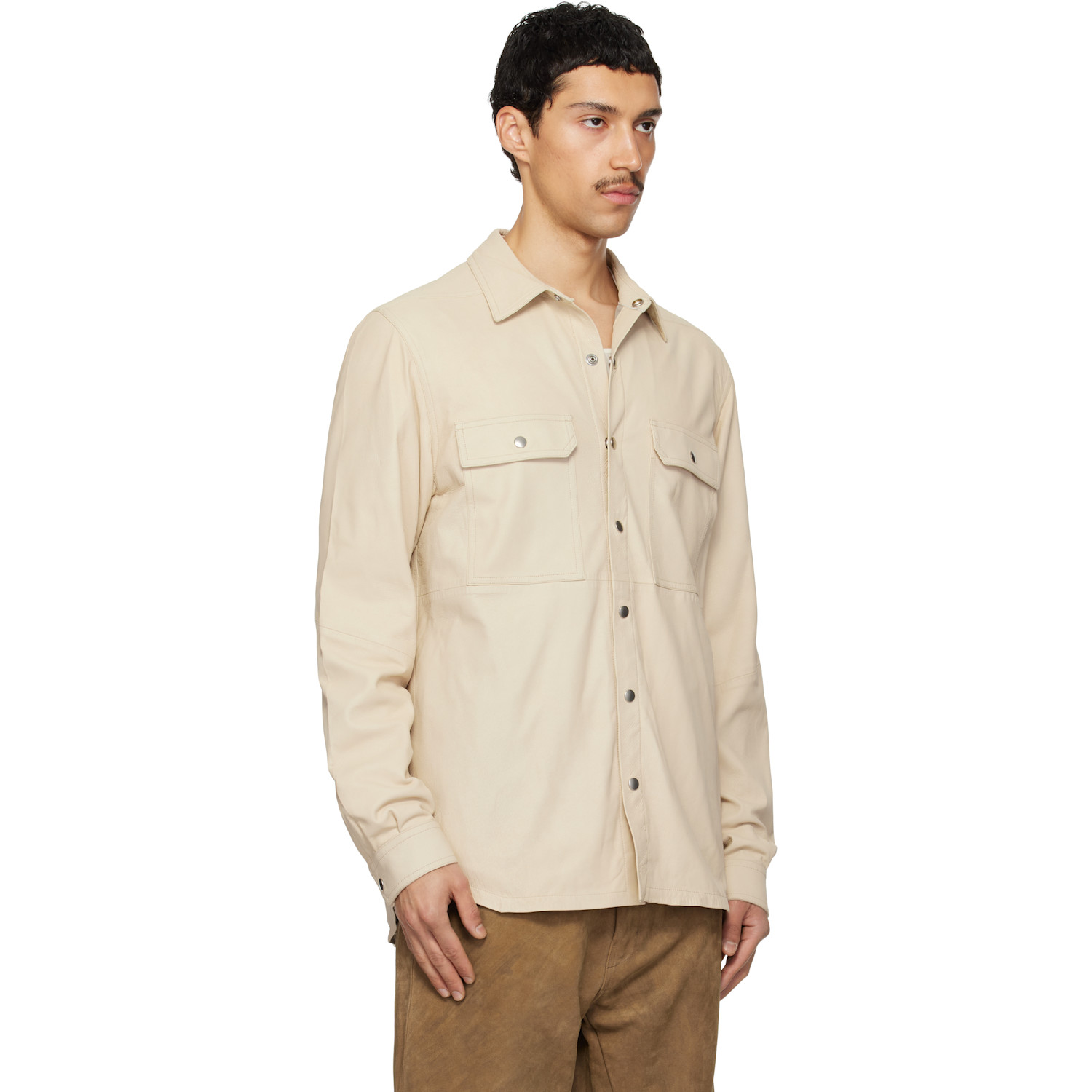  Rick Owens Beige Temple Leather Outershirt 