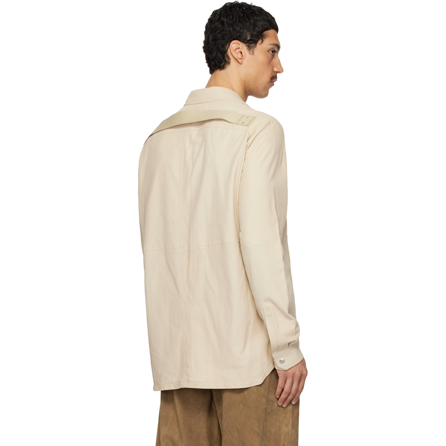  Rick Owens Beige Temple Leather Outershirt 