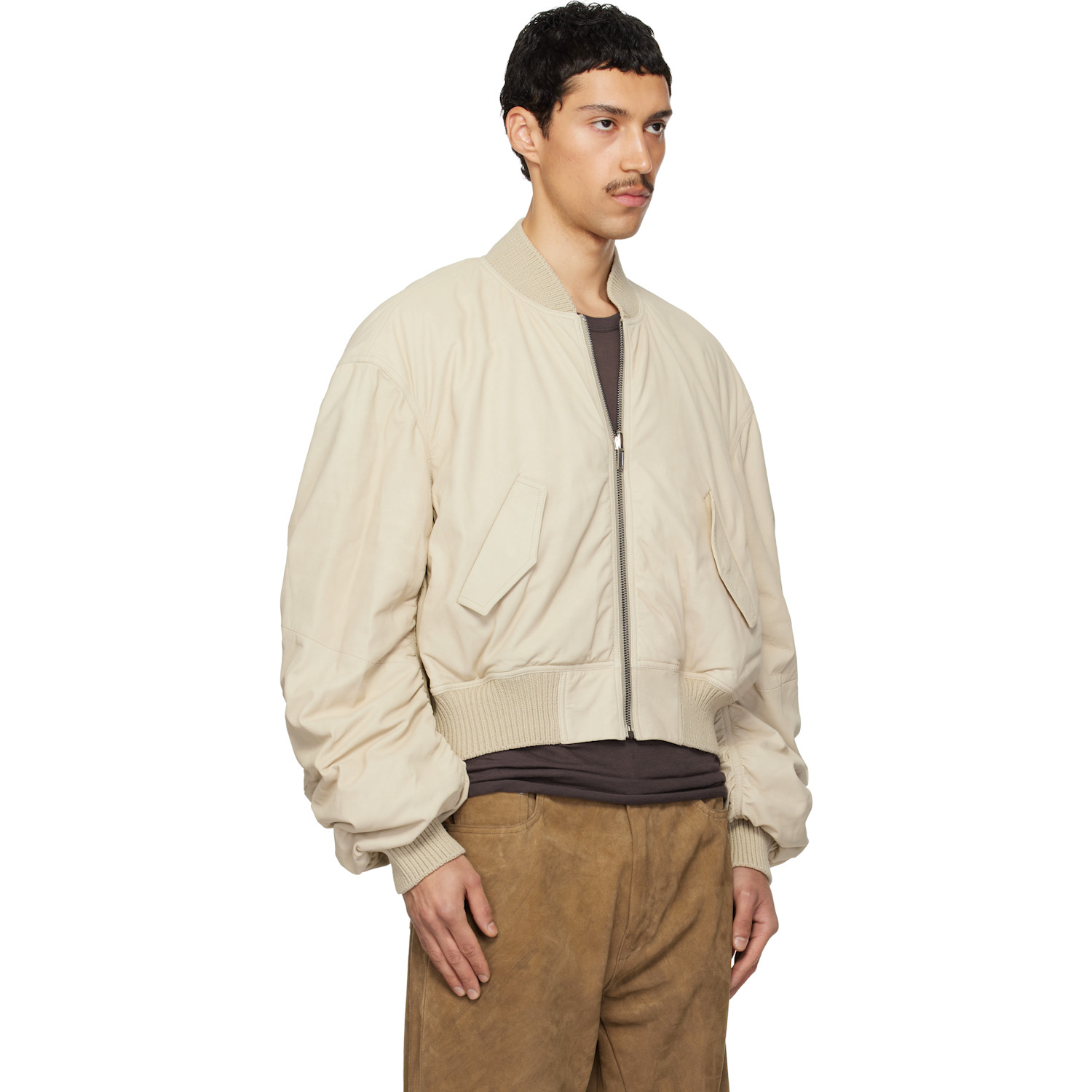  Rick Owens Beige & Gray Temple Reversible Secchia Flight Jacket 
