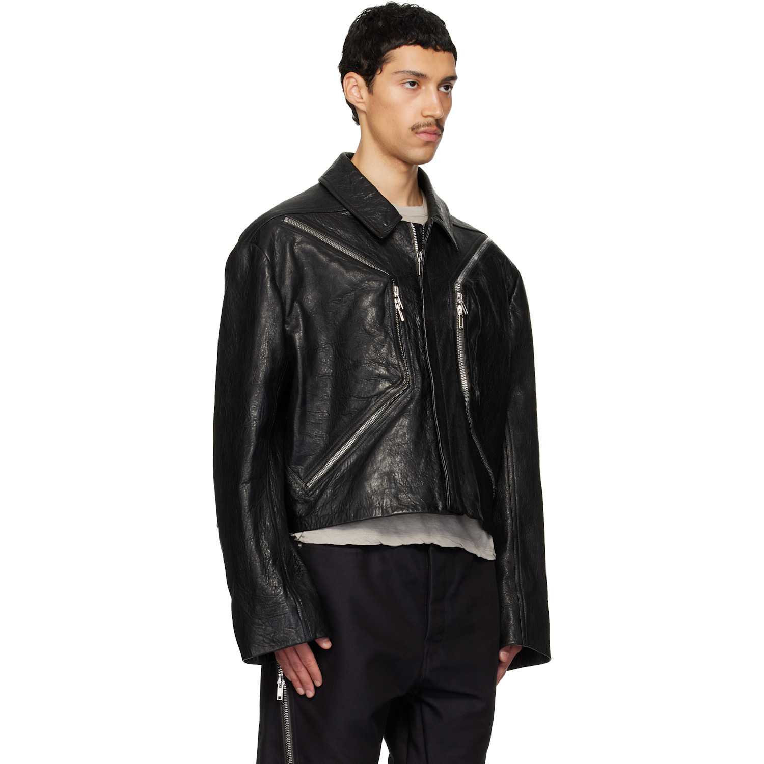 Rick Owens Black Temple Heizer Mac Leather Jacket 