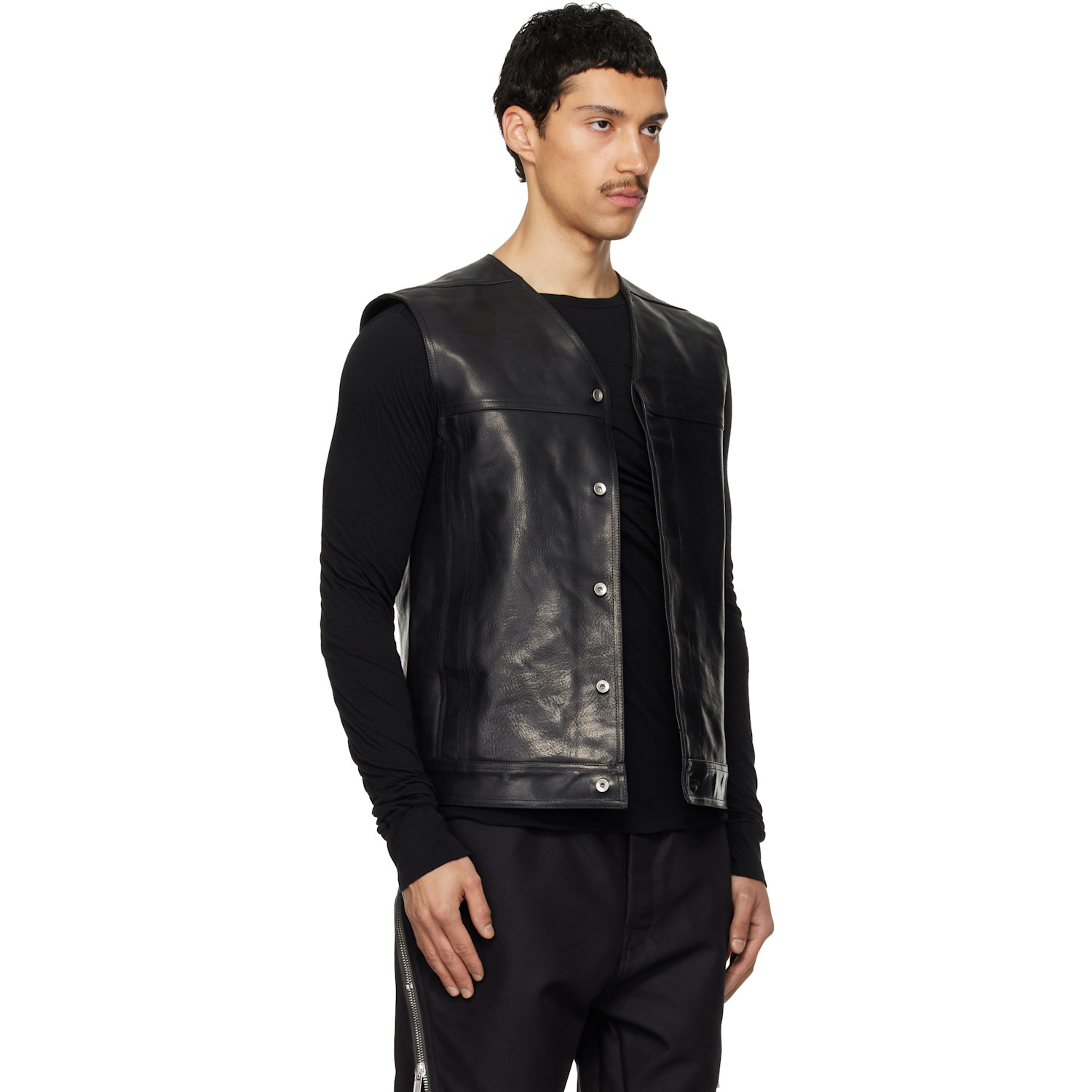  Rick Owens Black Temple Leather Work Vest 