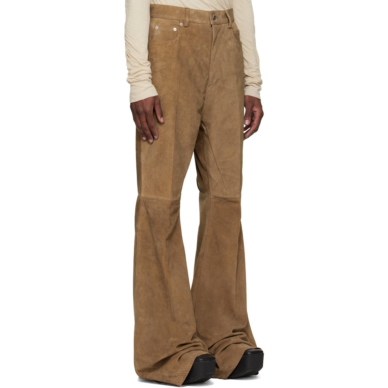  Rick Owens Brown Temple Bolan Bootcut Suede Pants 