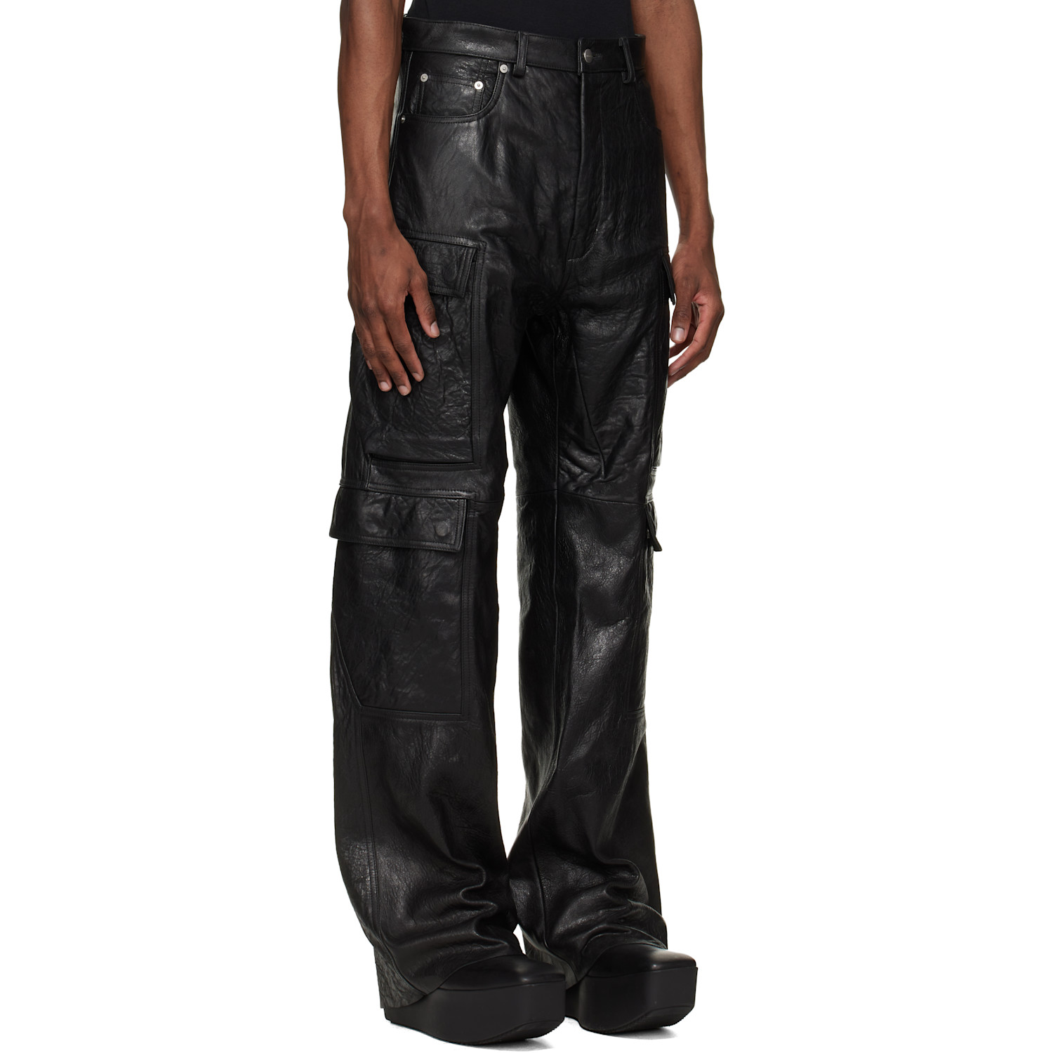  Rick Owens Black Temple Geth Leather Cargo Pants 