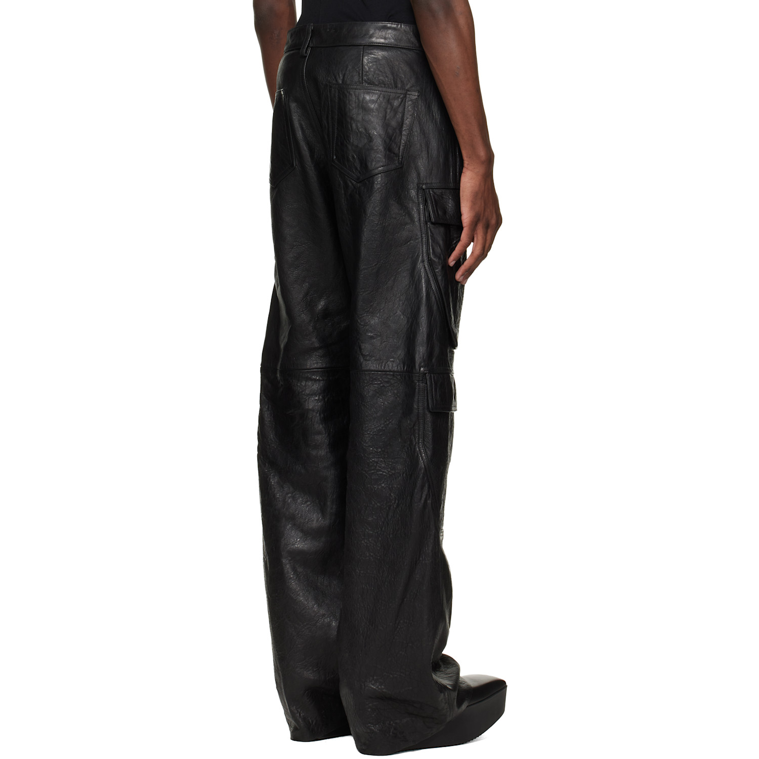  Rick Owens Black Temple Geth Leather Cargo Pants 