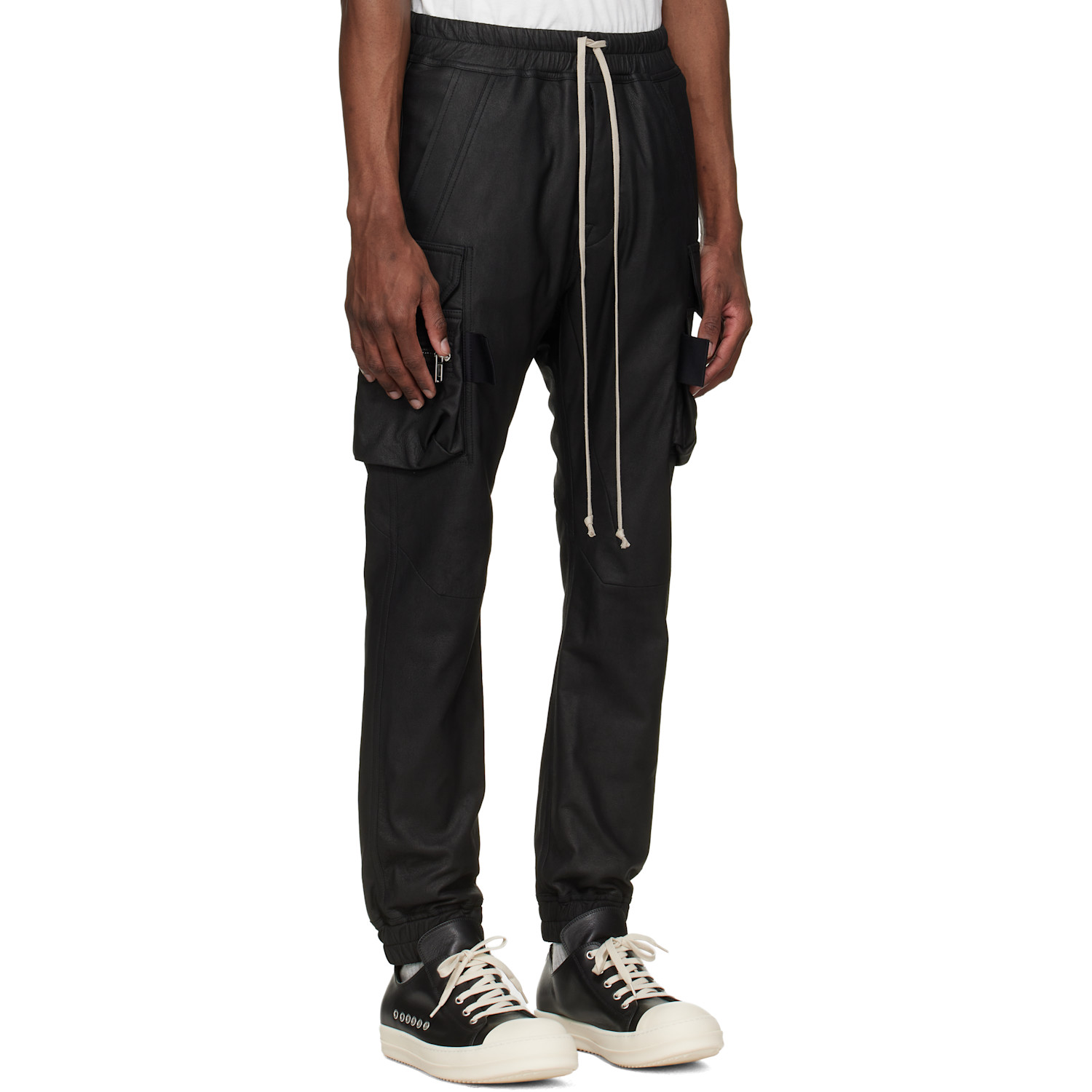  Rick Owens Black Temple Mastodon Leather Cargo Pants 