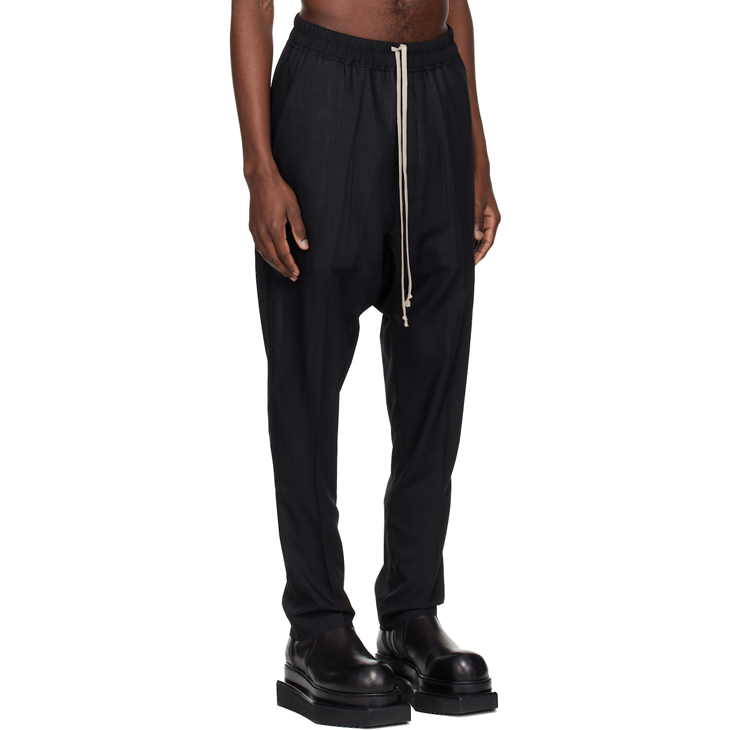  Rick Owens Black Temple Drawstring Slim Long Trousers 