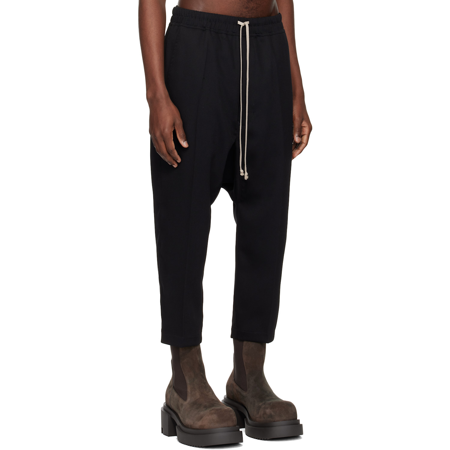  Rick Owens Black Temple Drawstring Cropped Trousers 