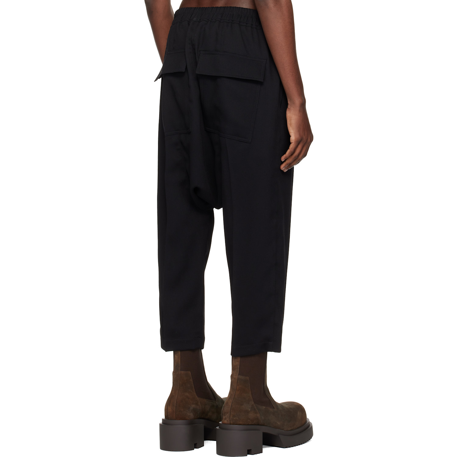  Rick Owens Black Temple Drawstring Cropped Trousers 