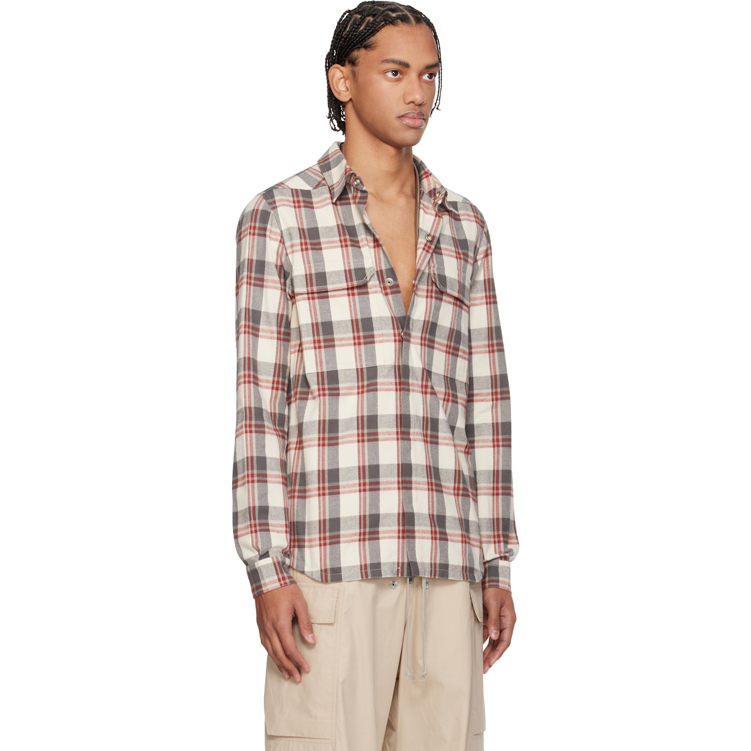  Rick Owens Off-white & Gray Temple Overshirt 