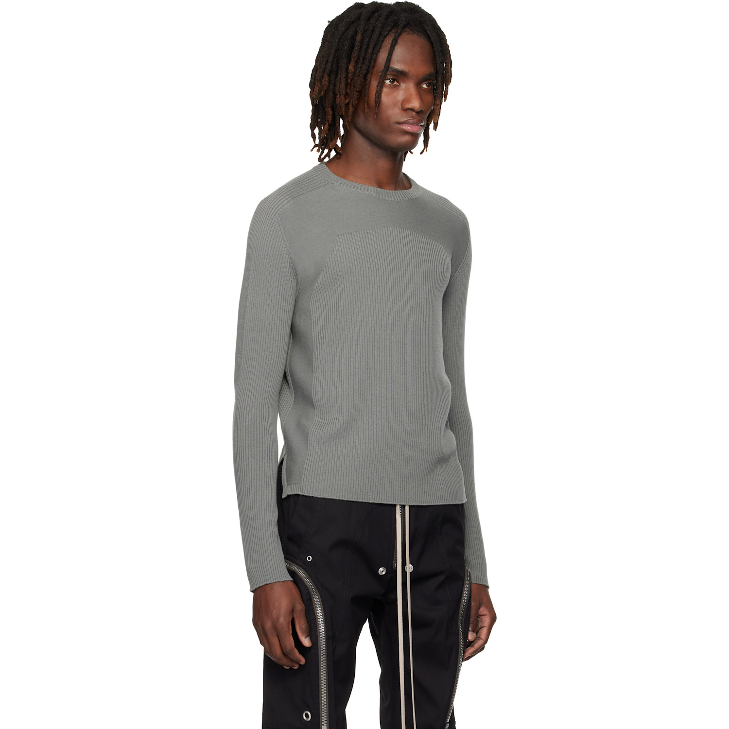 Rick Owens Gray Temple Ribbed Geo Sweater 