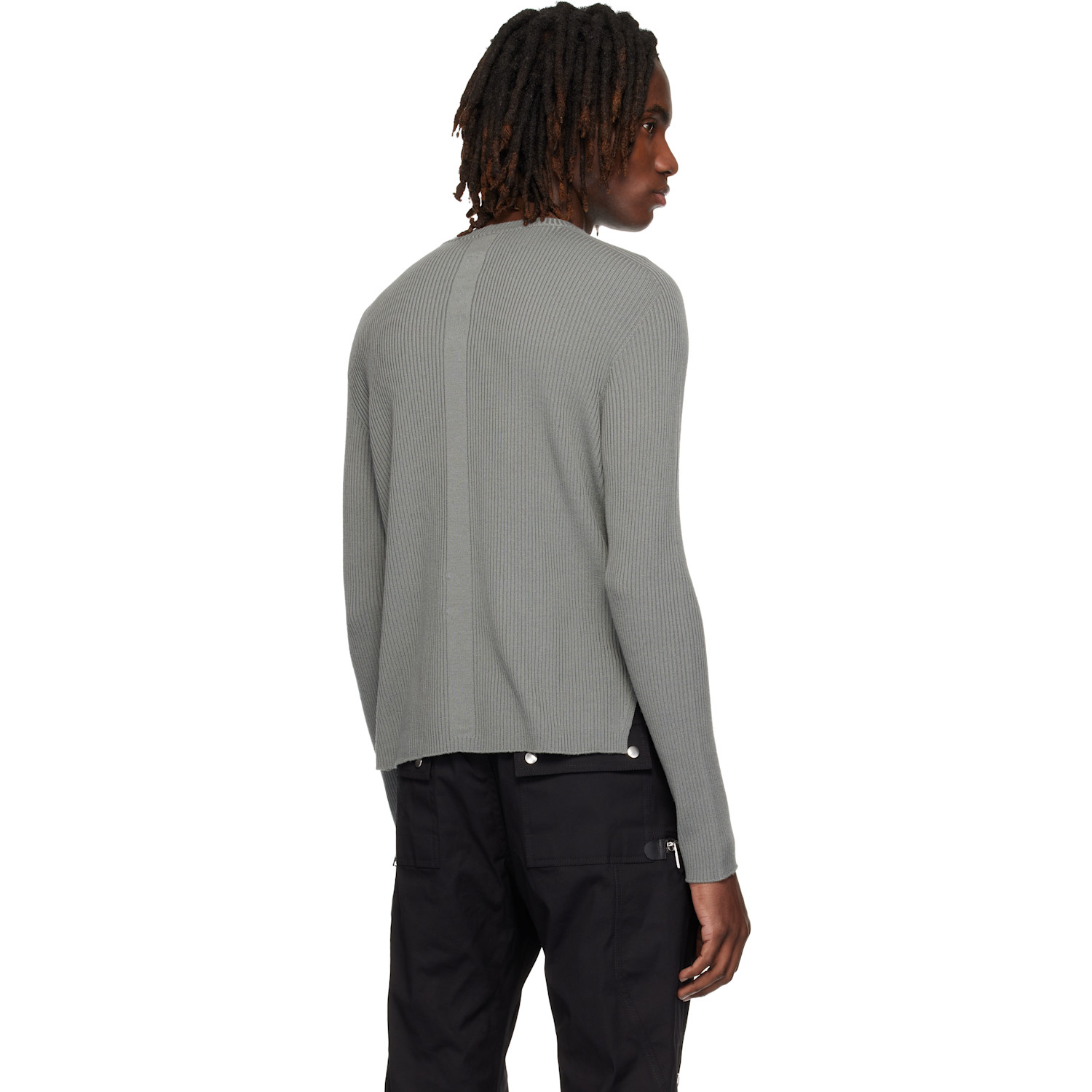  Rick Owens Gray Temple Ribbed Geo Sweater 