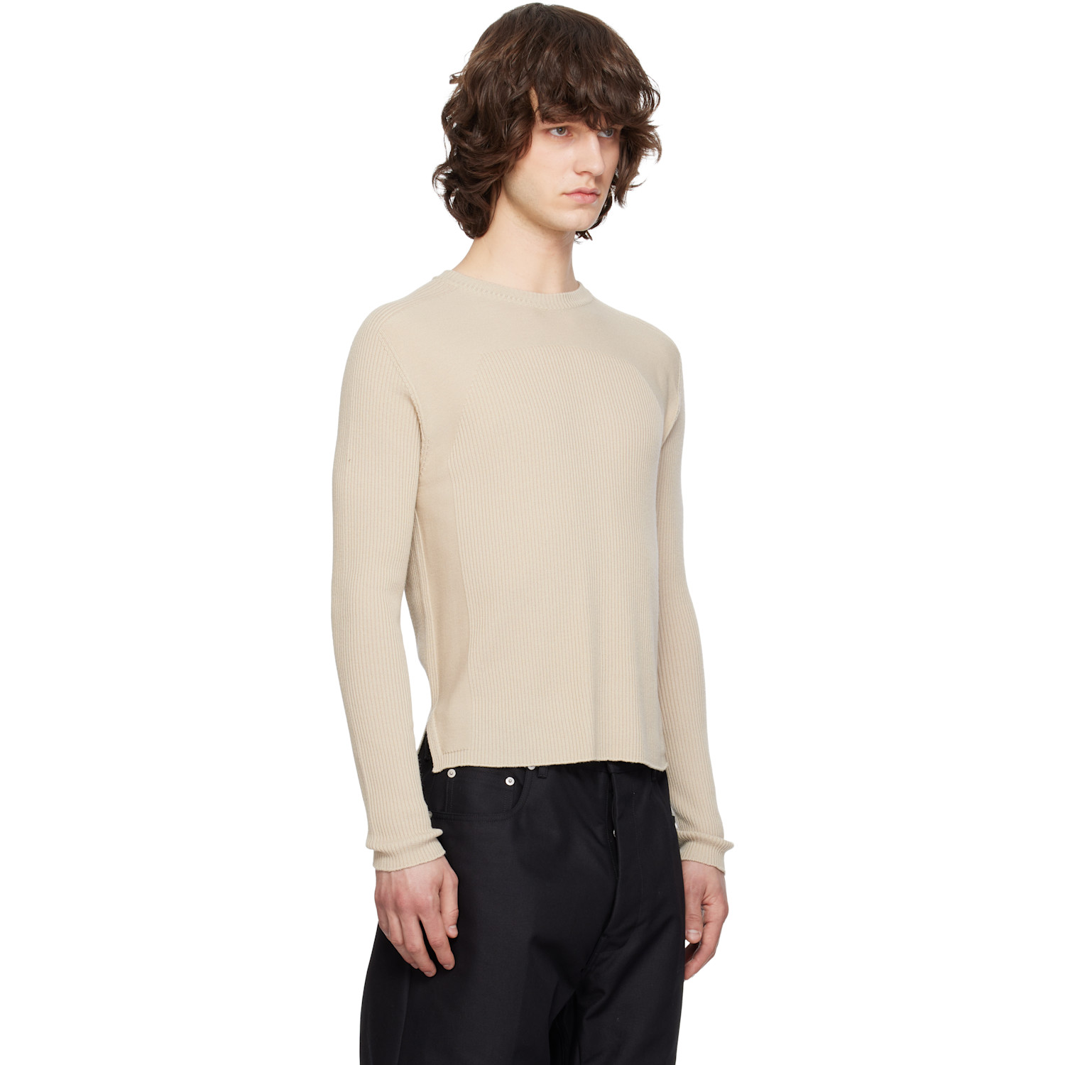  Rick Owens Beige Temple Ribbed Geo Sweater 