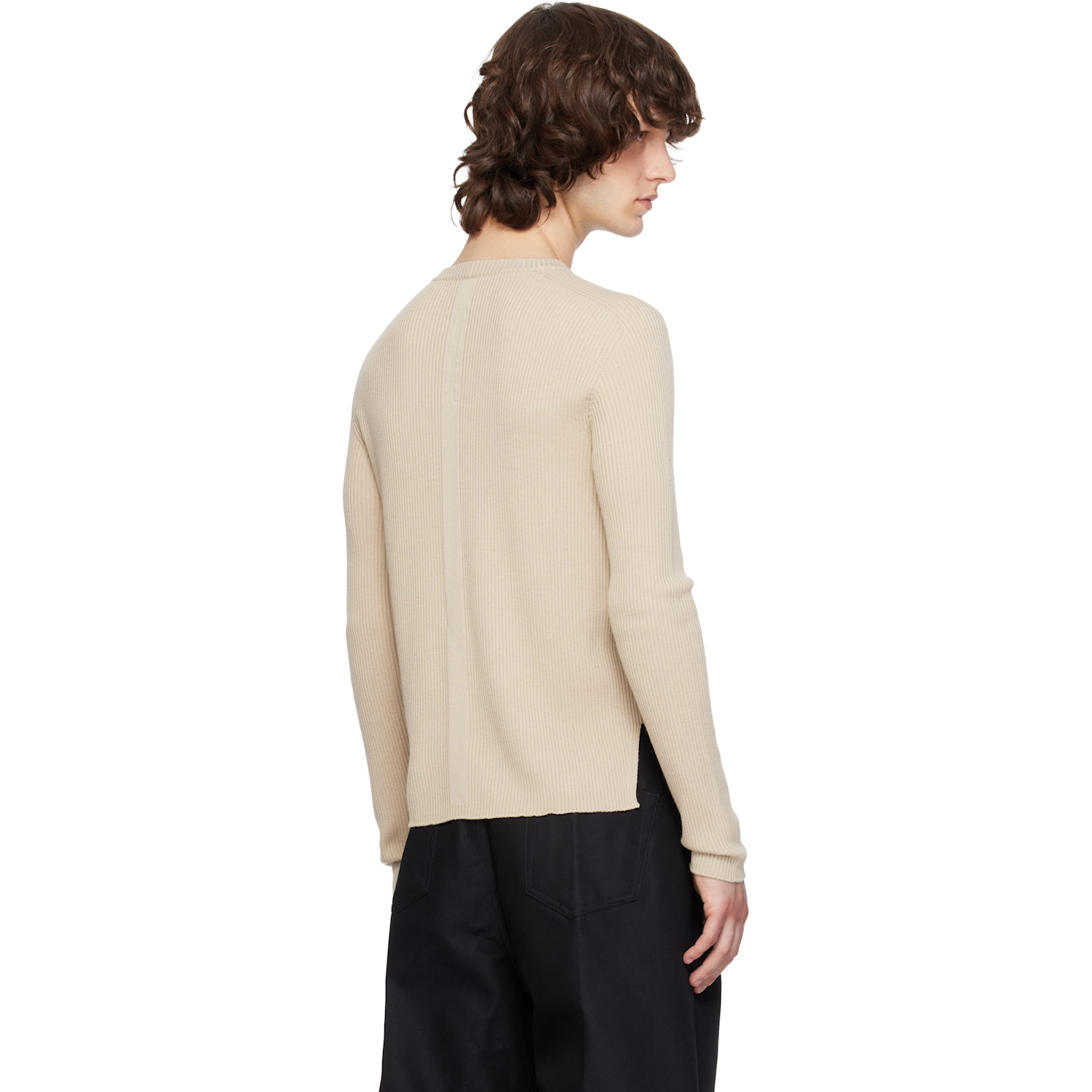  Rick Owens Beige Temple Ribbed Geo Sweater 