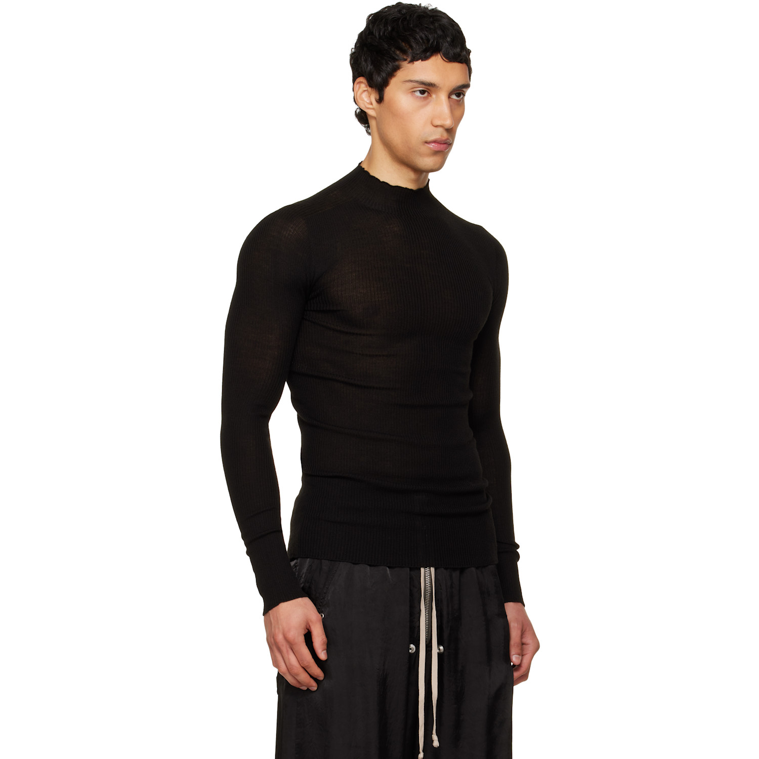  Rick Owens Black Temple Ribbed Lupetto Sweater 