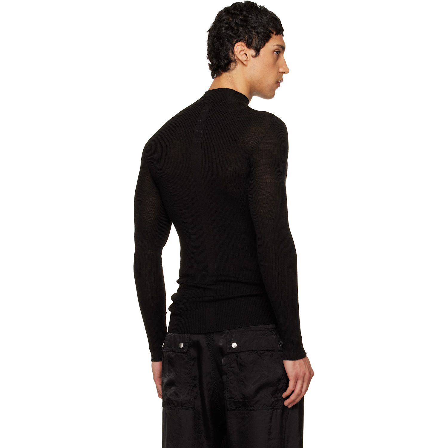  Rick Owens Black Temple Ribbed Lupetto Sweater 