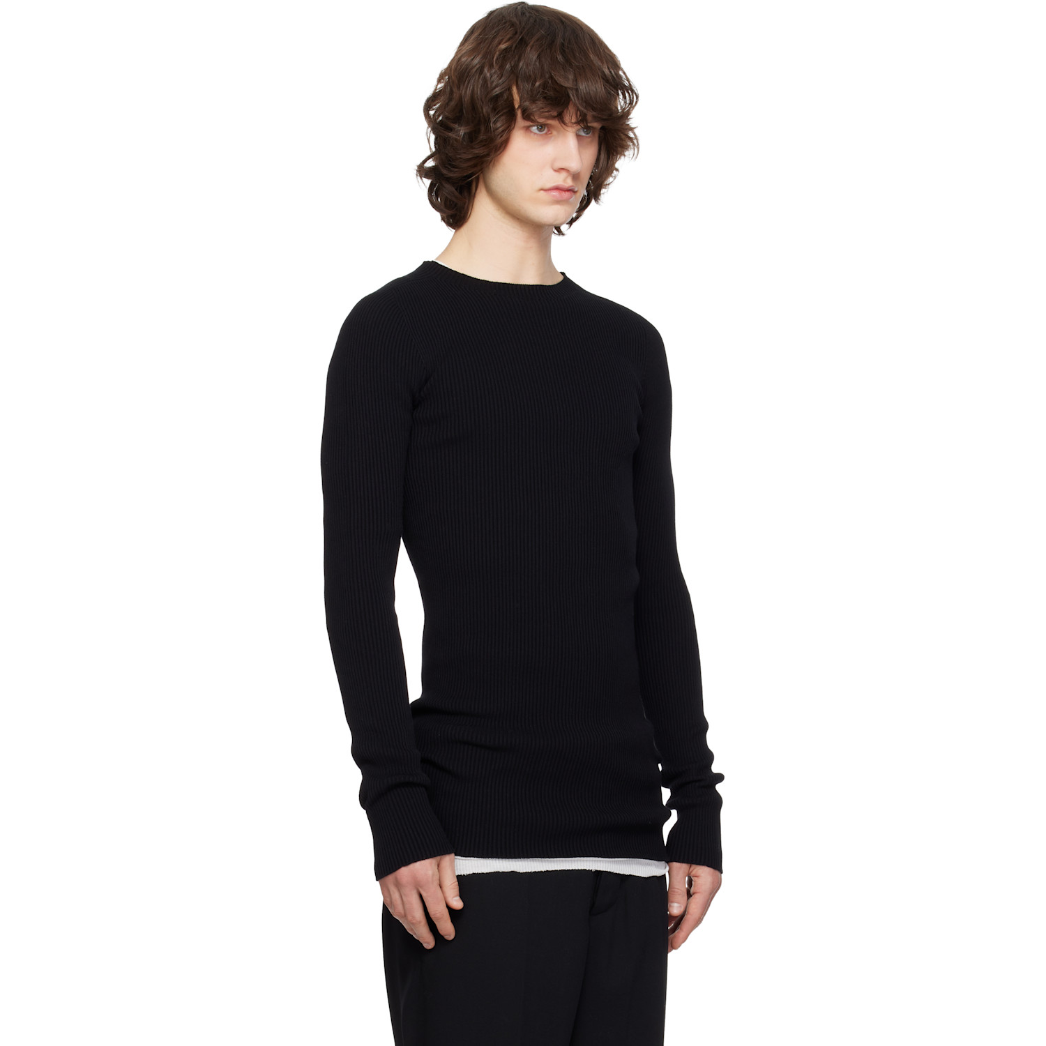  Rick Owens Black Temple Ribbed Round Neck Sweater 