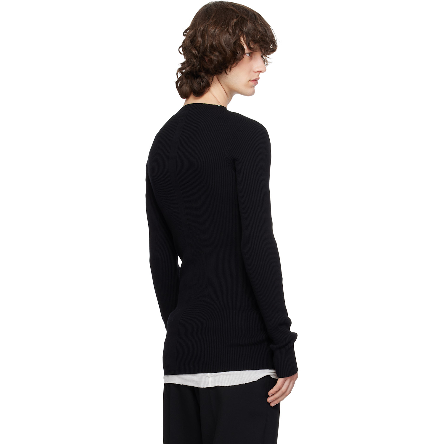  Rick Owens Black Temple Ribbed Round Neck Sweater 