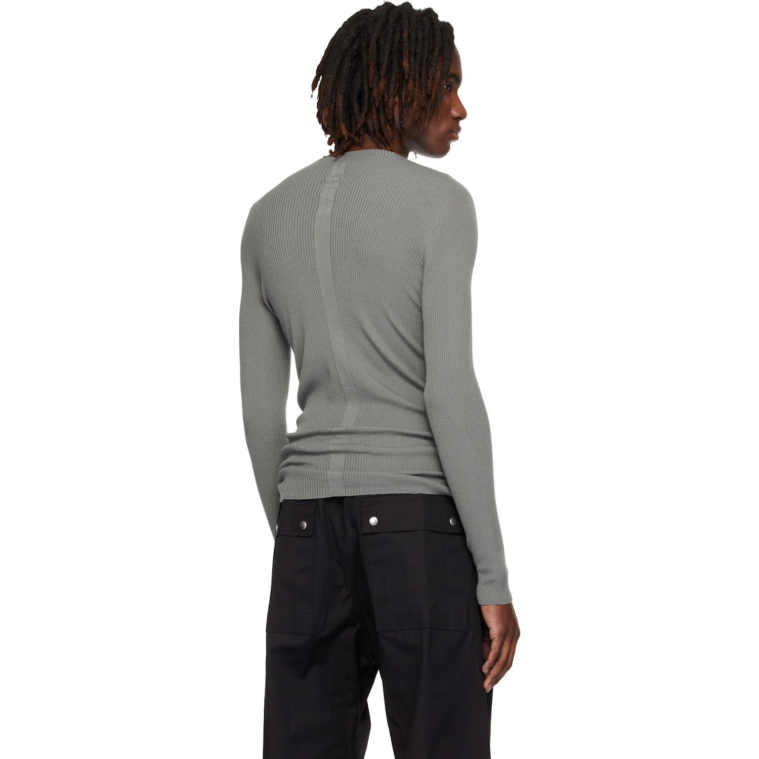  Rick Owens Gray Temple Ribbed Round Neck Sweater 