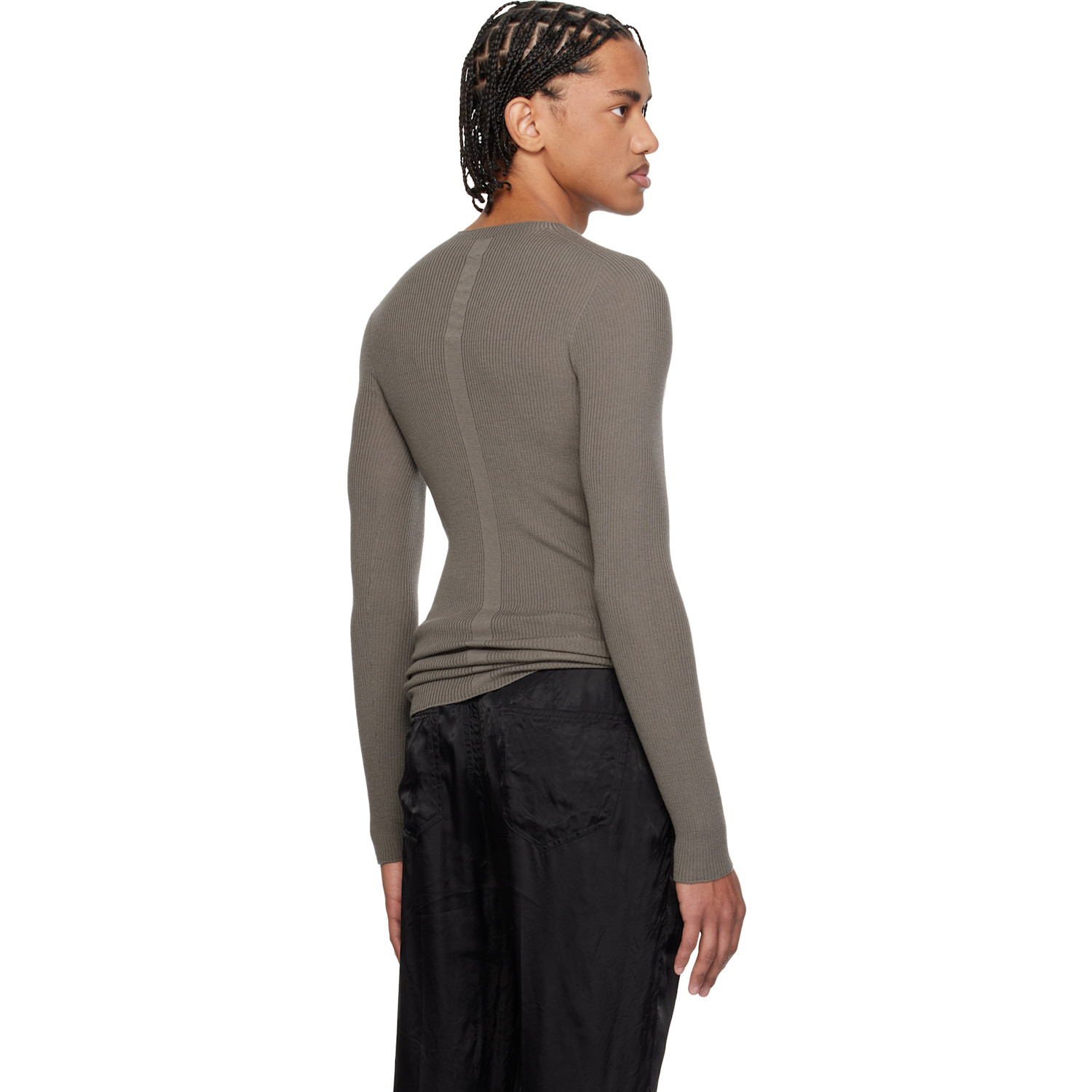  Rick Owens Gray Temple Ribbed Round Neck Sweater 
