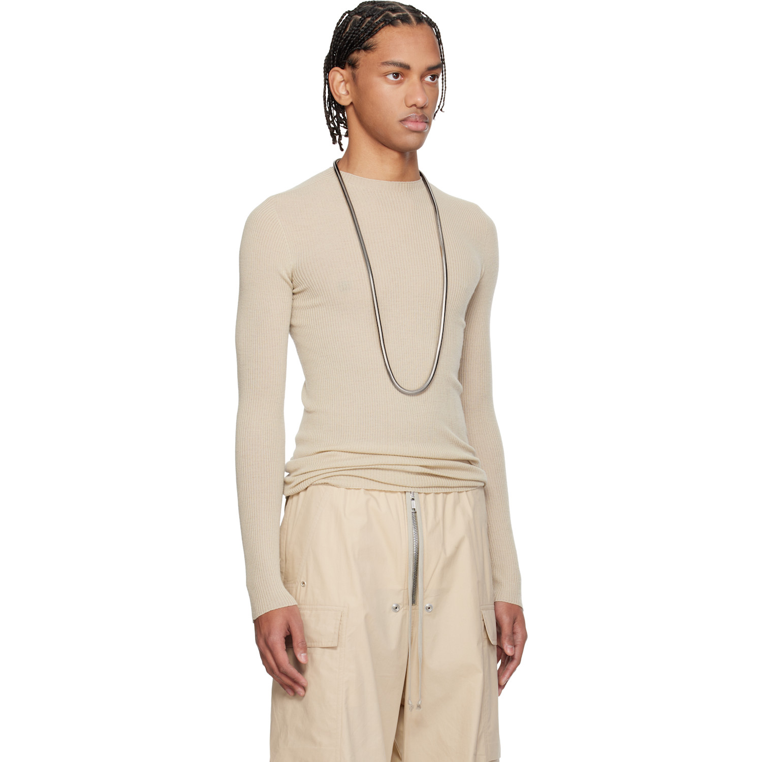  Rick Owens Off-white Temple Ribbed Round Neck Sweater 