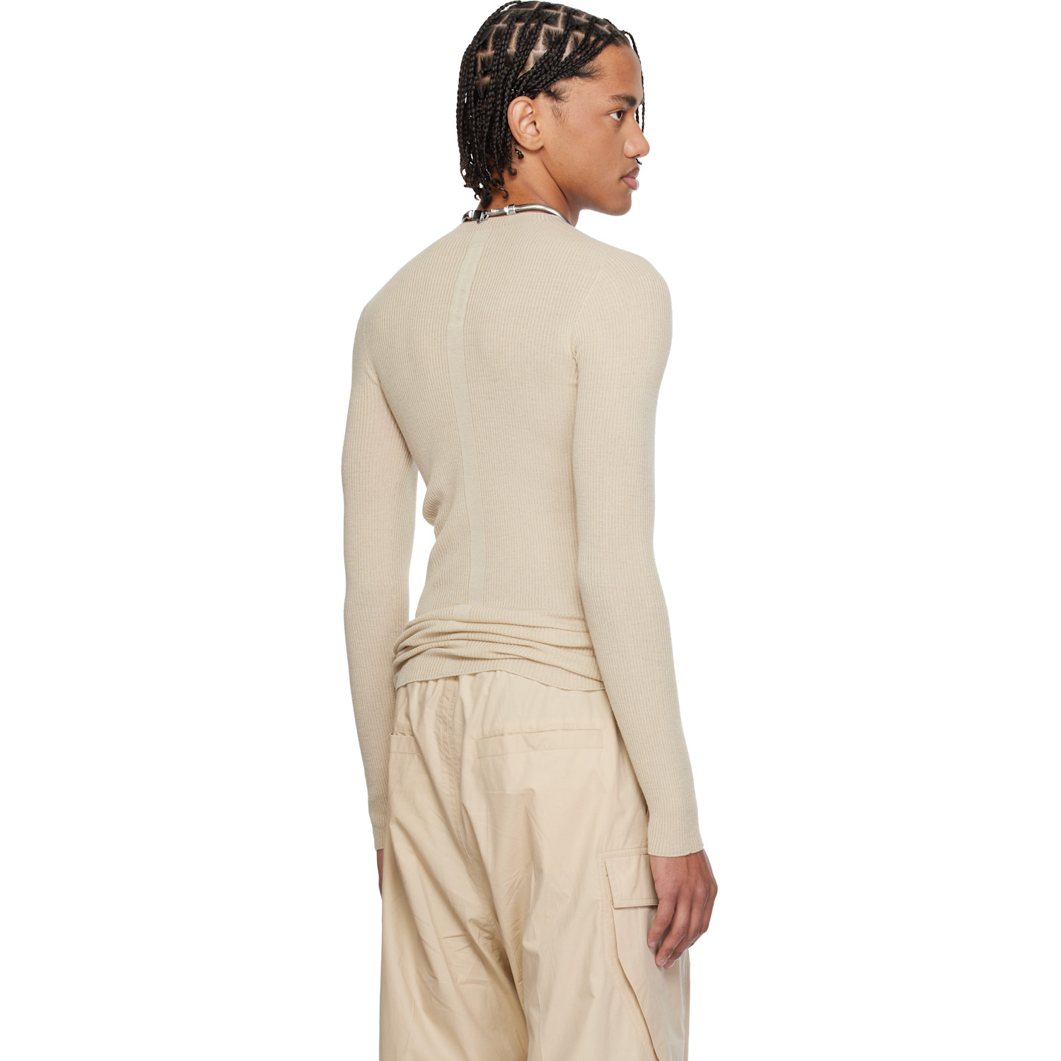  Rick Owens Off-white Temple Ribbed Round Neck Sweater 