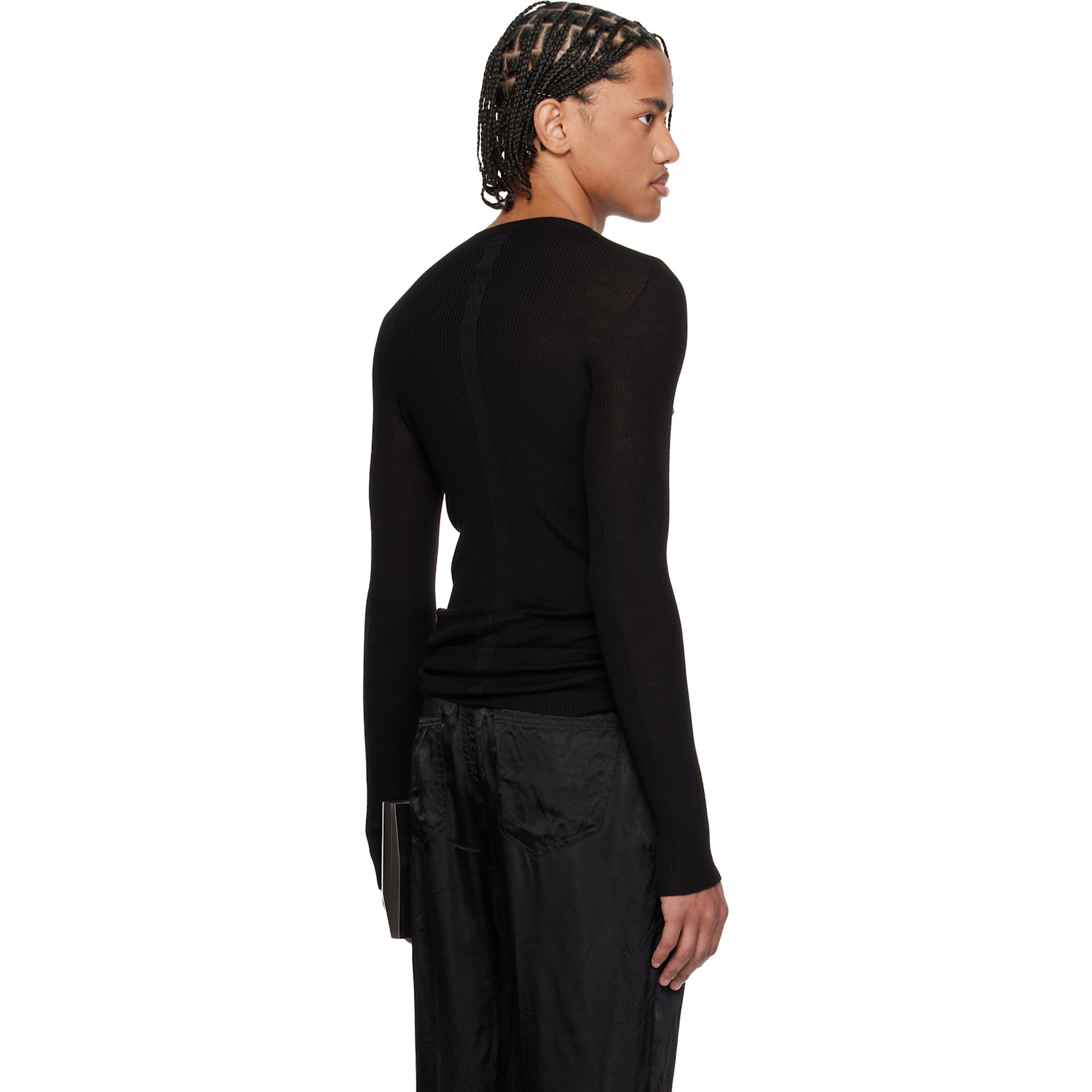  Rick Owens Black Temple Ribbed Round Neck Sweater 
