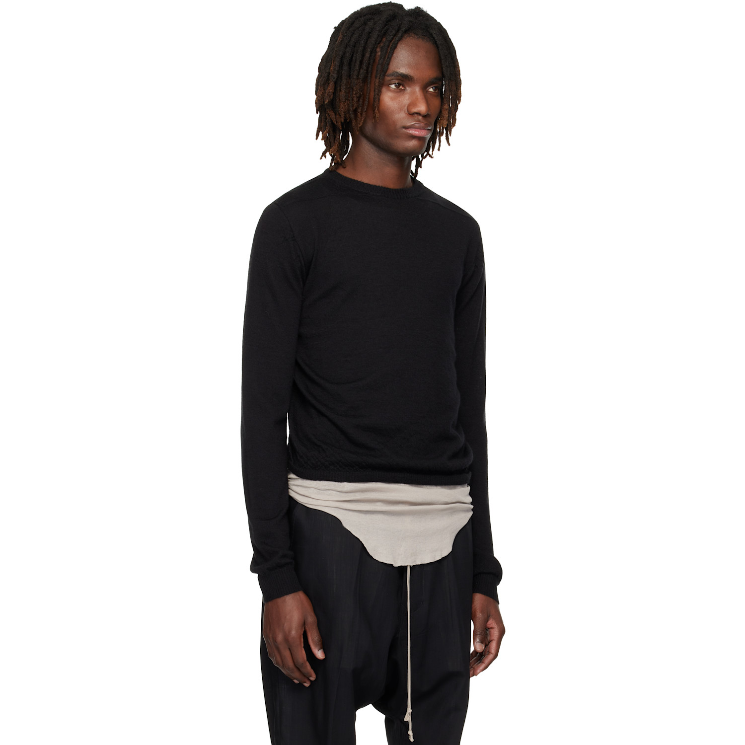  Rick Owens Black Temple Rasato Knit Cropped Biker Sweater 