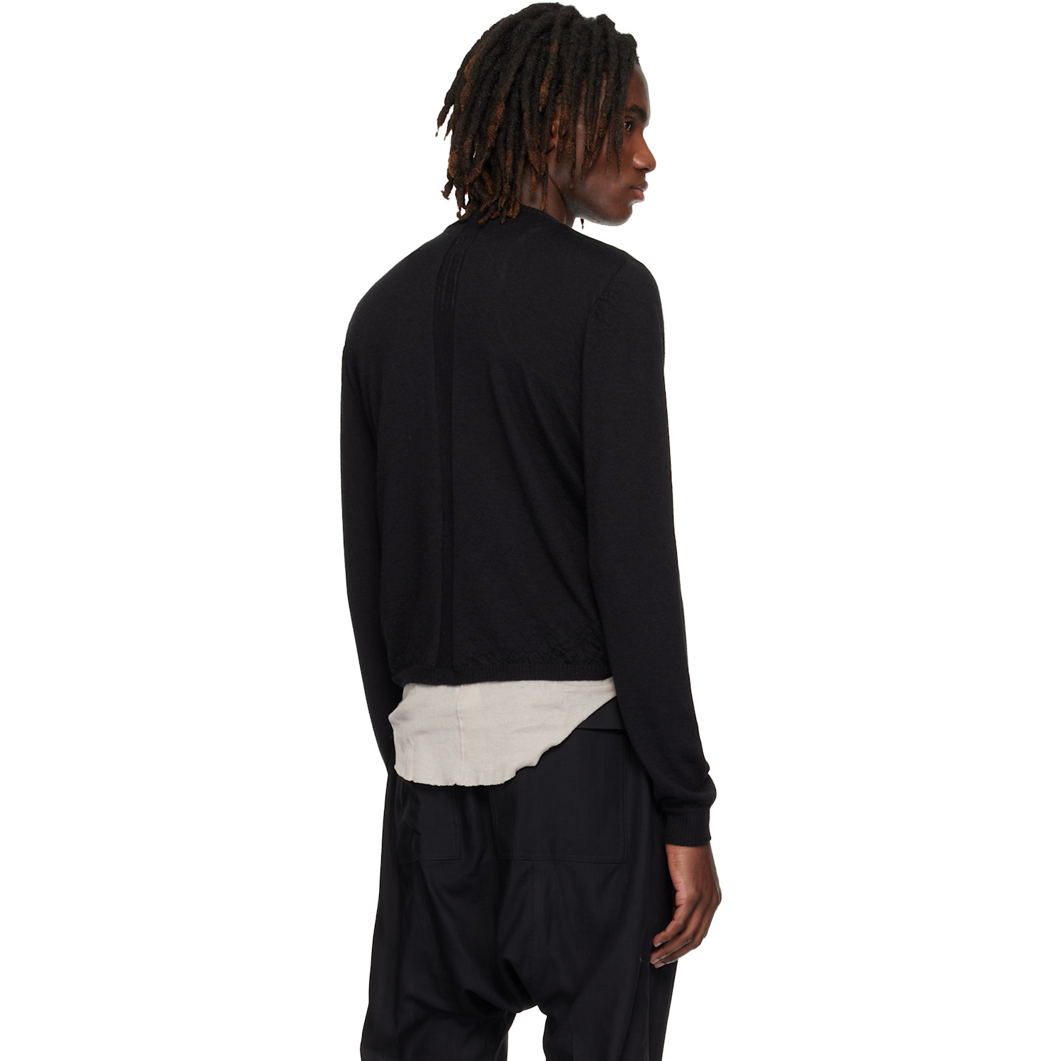  Rick Owens Black Temple Rasato Knit Cropped Biker Sweater 