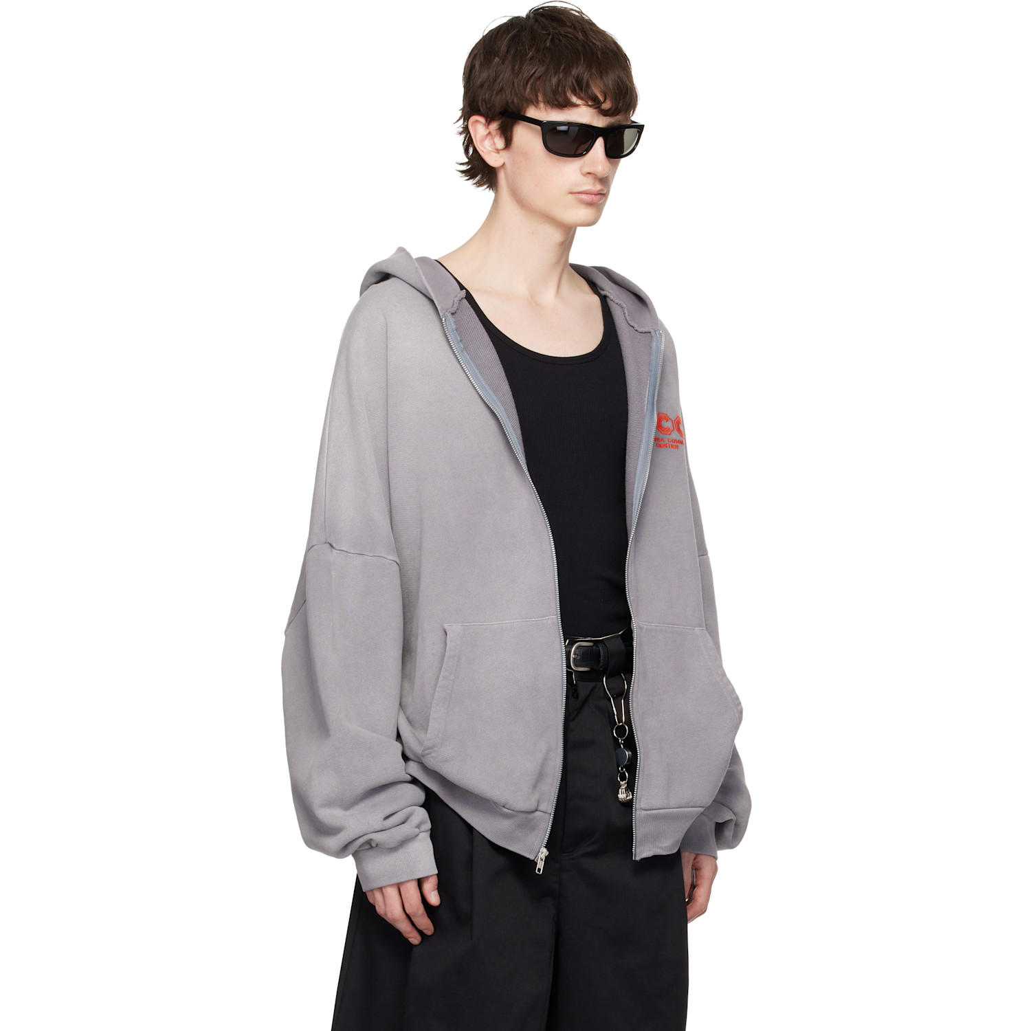  Willy Chavarria Gray 'ccc' Hooligan Zip Through Hoodie 