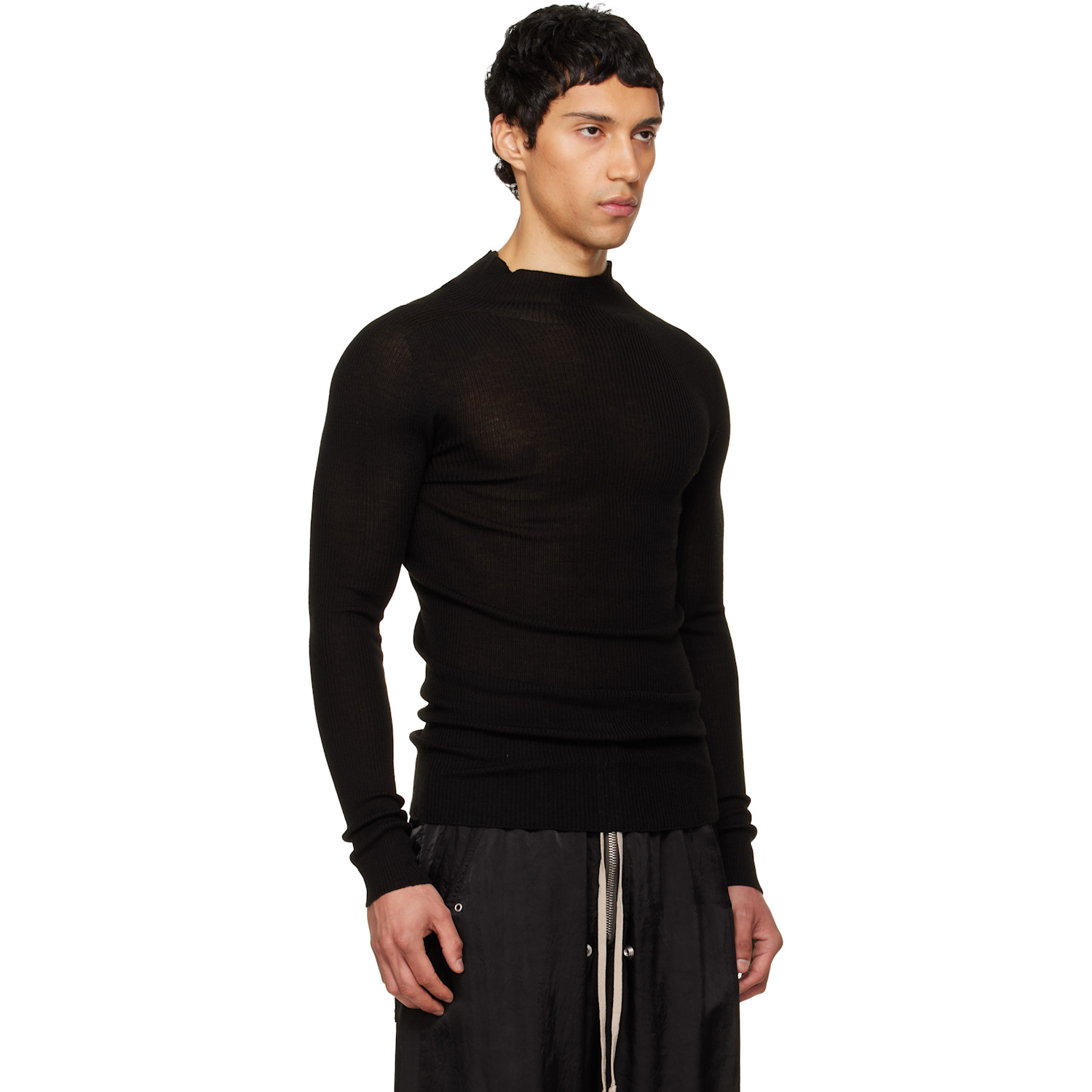  Rick Owens Black Temple Ribbed Tabard Turtleneck 