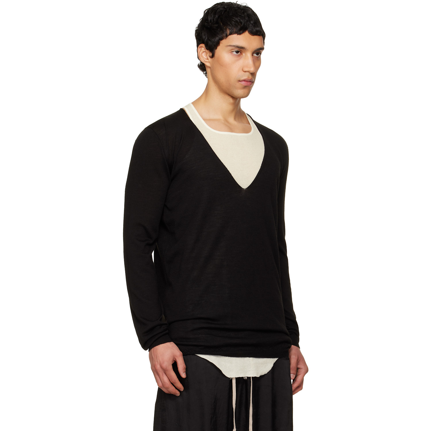  Rick Owens Black Temple Oversized Extreme V-neck Sweater 