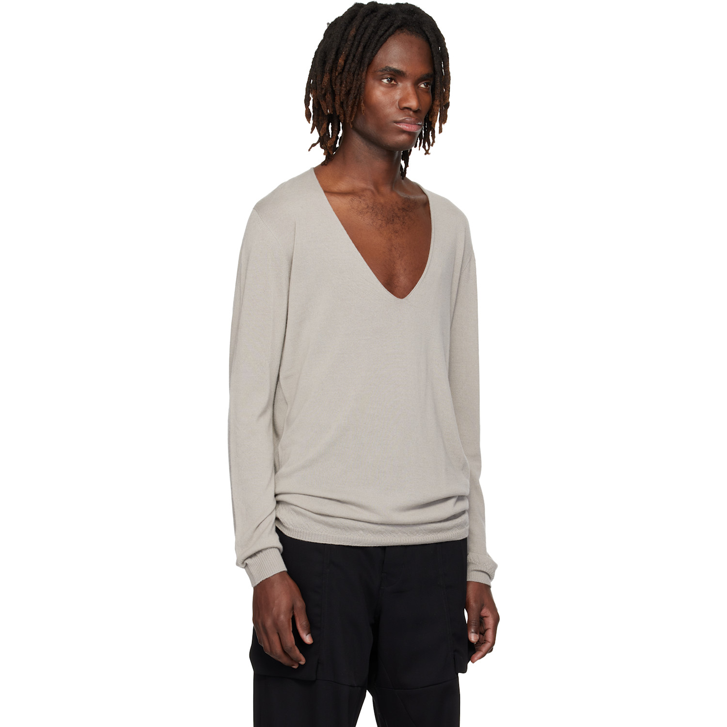  Rick Owens Off-white Temple Oversize Extreme V Neck Sweater 