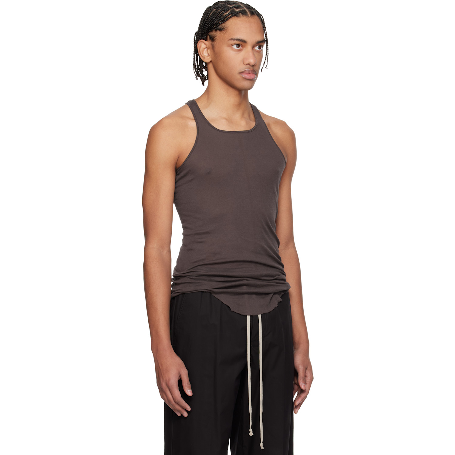  Rick Owens Brown Temple Basic Rib Tank Top 