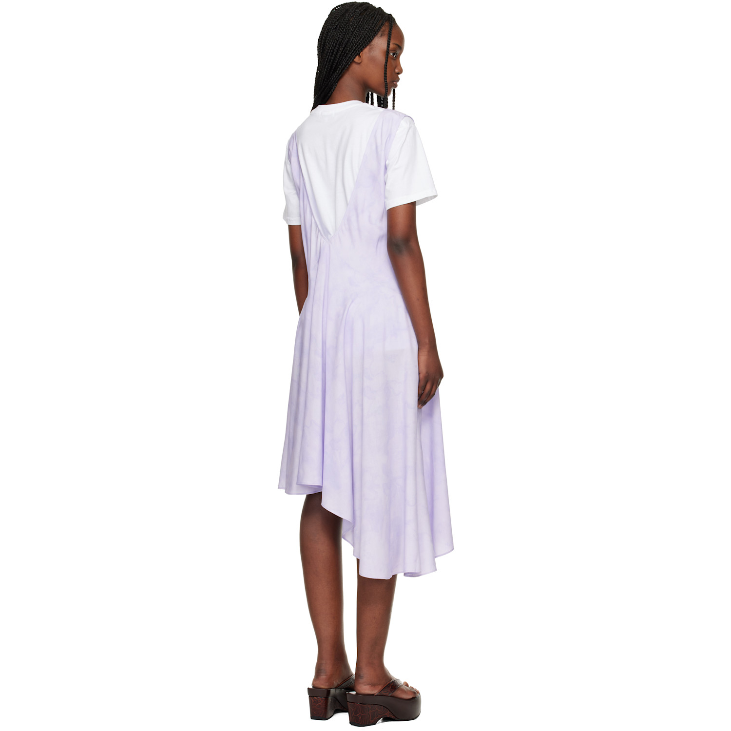  Collina Strada Purple Lilac Floral Scribble Tulip Midi Dress 