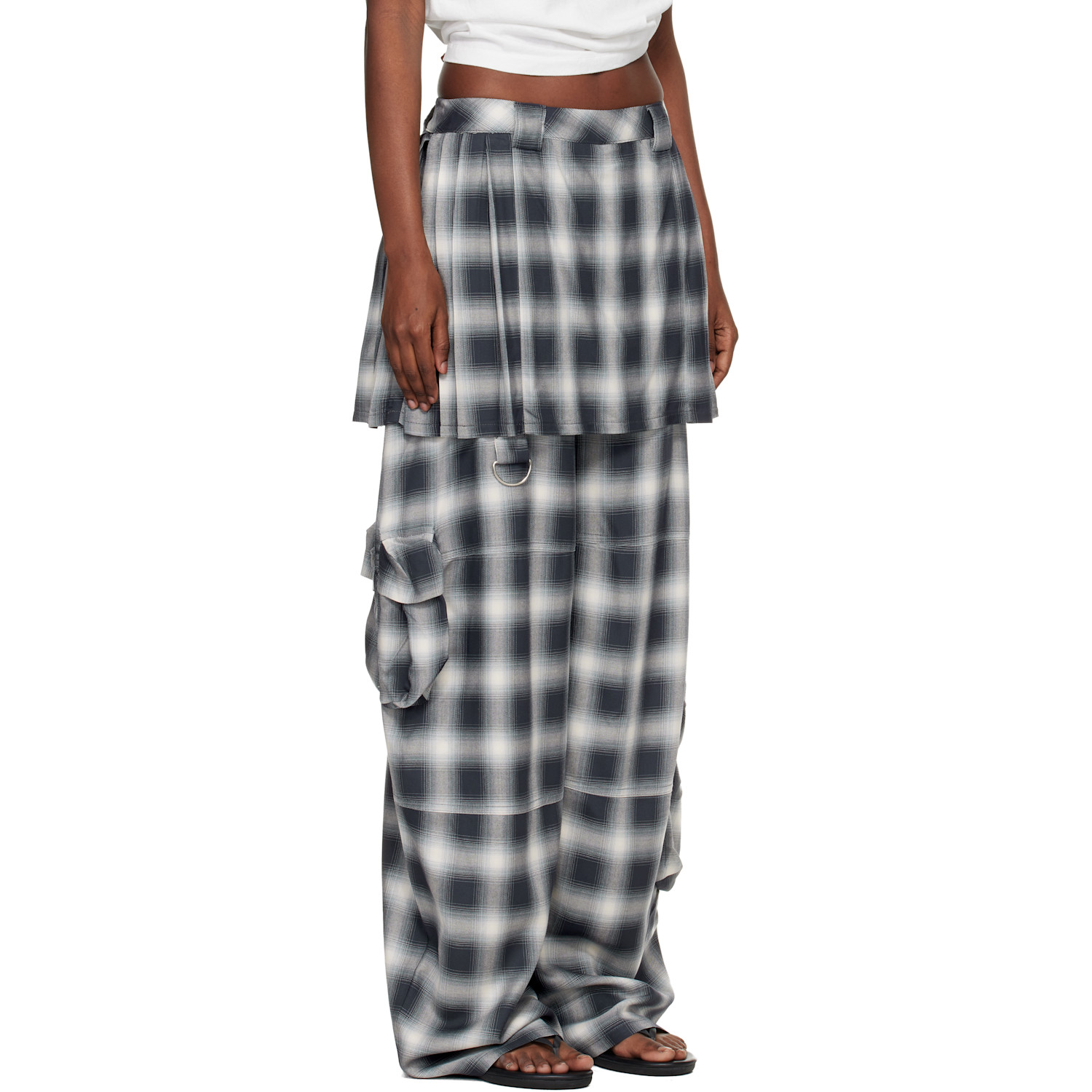  Collina Strada Gray Lightweight Flannel Lawn Skirt Cargo Pants 