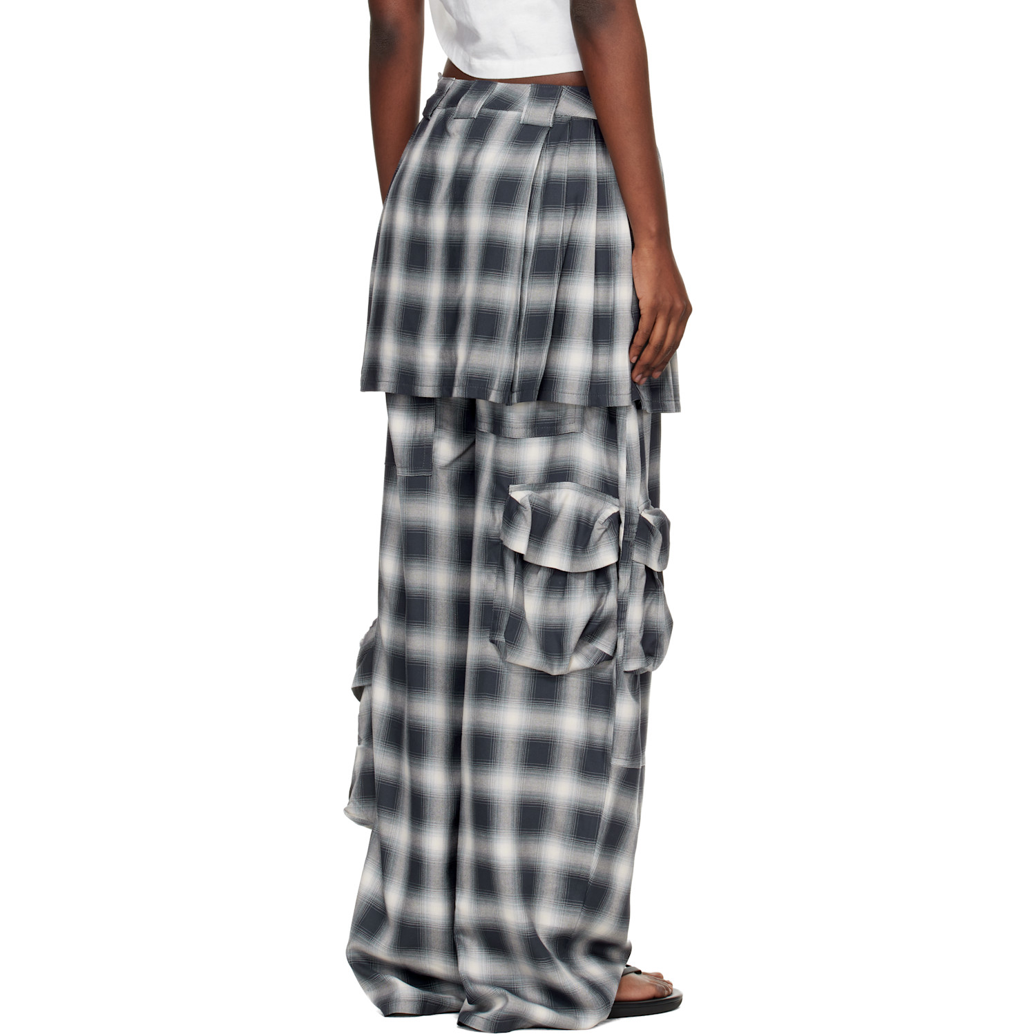  Collina Strada Gray Lightweight Flannel Lawn Skirt Cargo Pants 