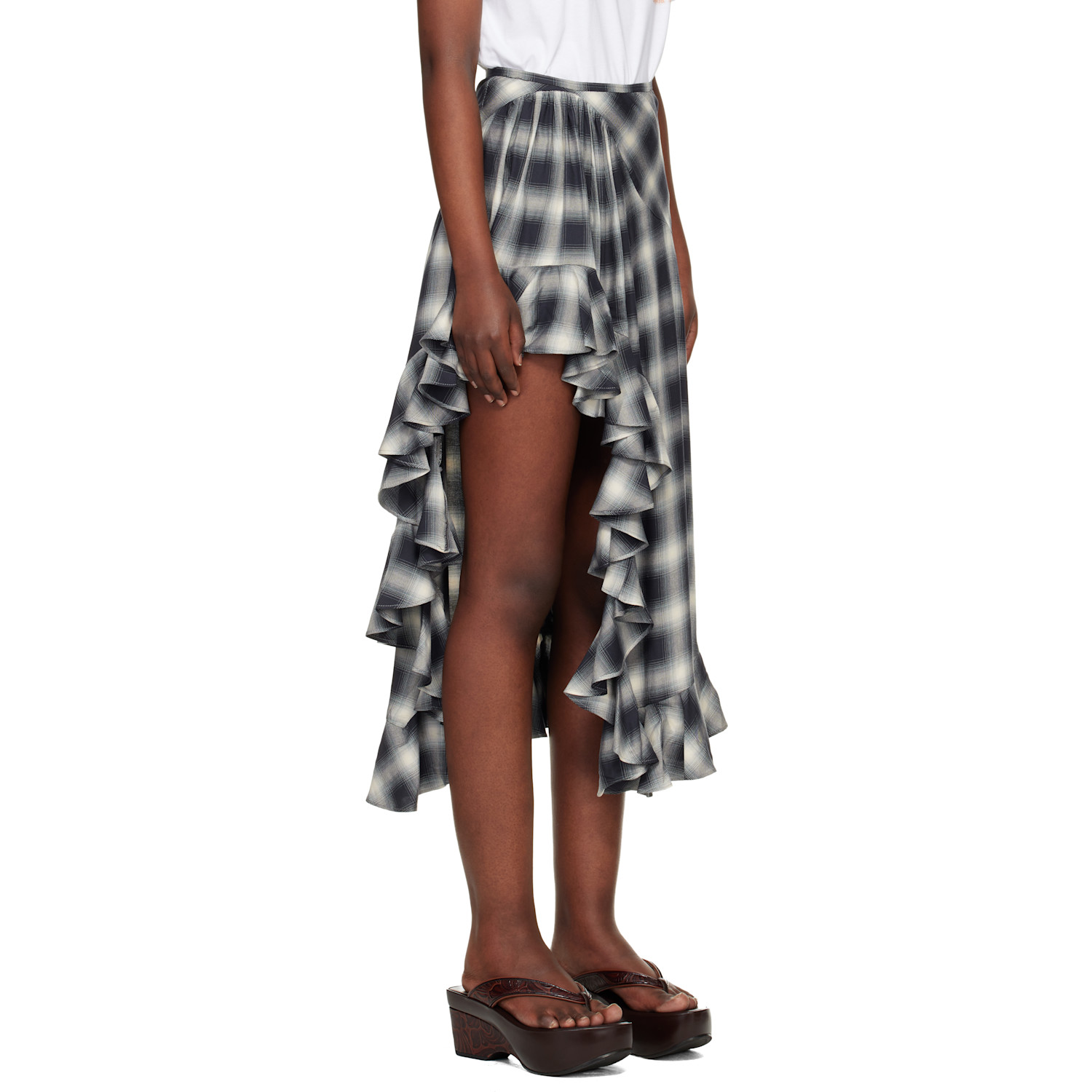  Collina Strada Black & White Lightweight Flannel Florist Midi Skirt 