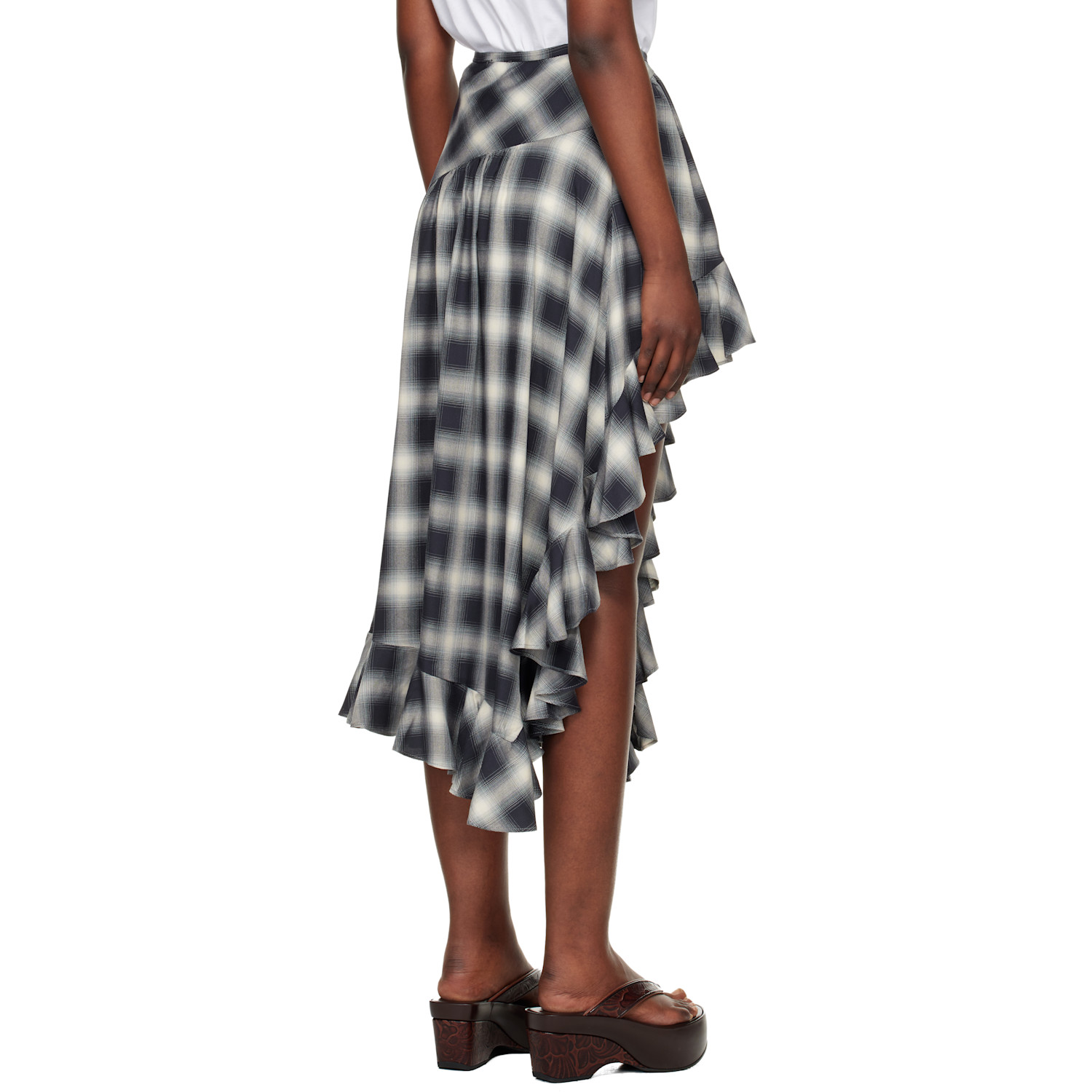  Collina Strada Black & White Lightweight Flannel Florist Midi Skirt 