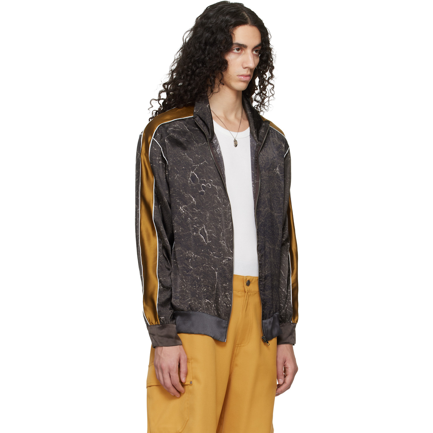  Serapis Brown Satin Silk Football Track Jacket 