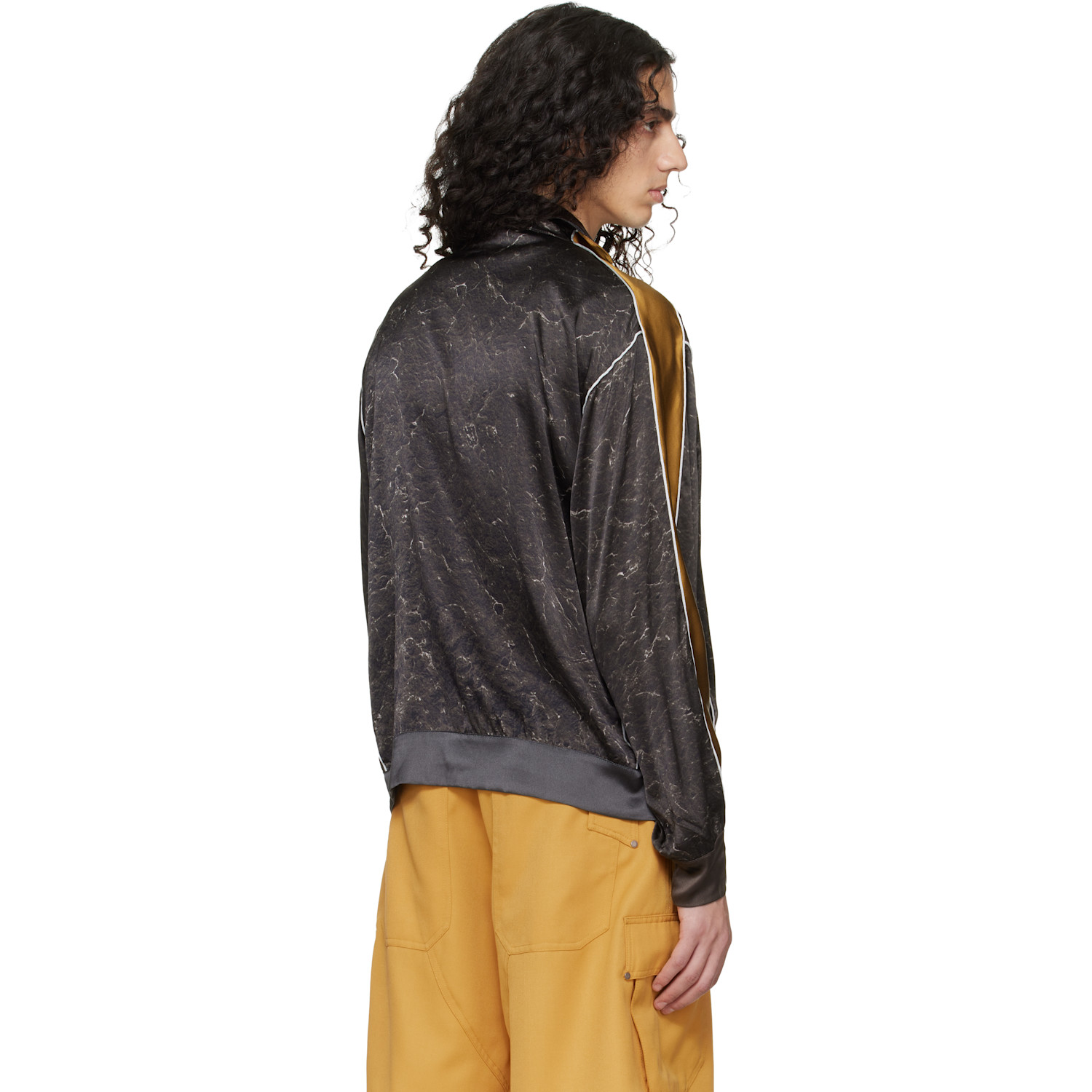  Serapis Brown Satin Silk Football Track Jacket 