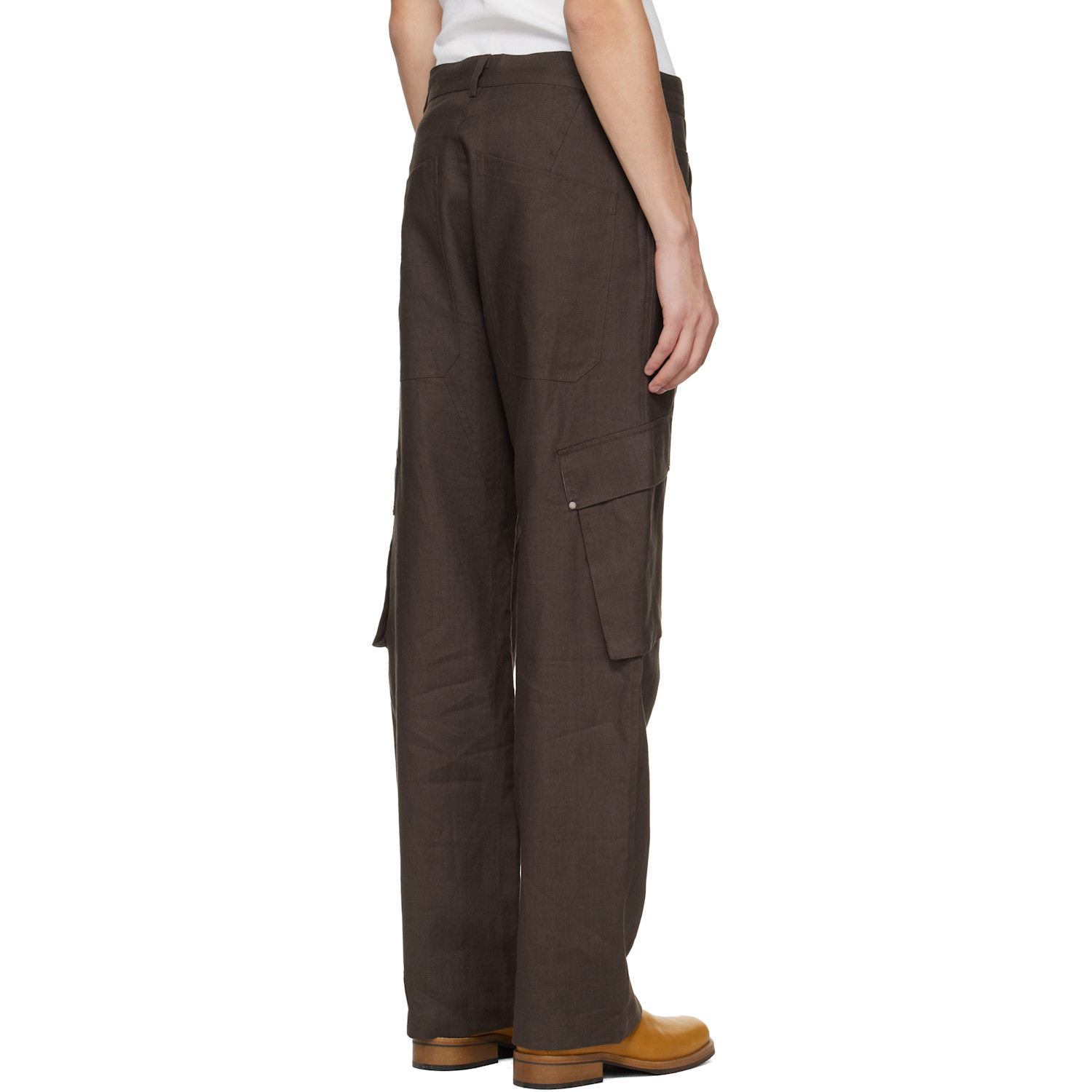  Serapis Brown Riveted Linen Cargo Pants 