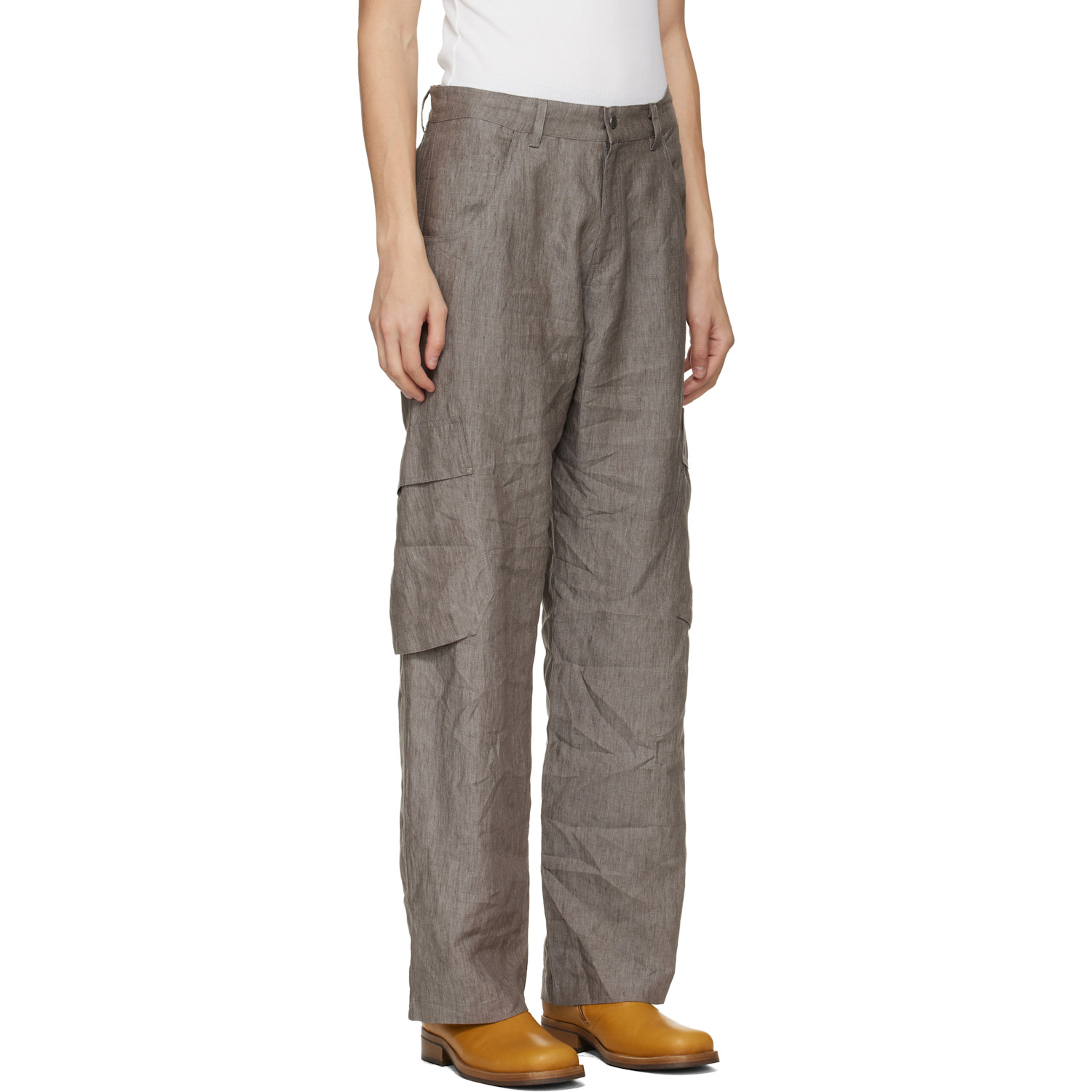  Serapis Gray Linen Cargo Pants 