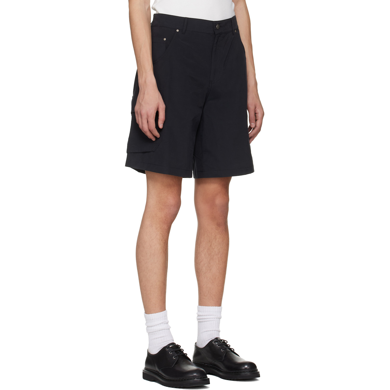  Serapis Black Riveted Nylon Cargo Shorts 