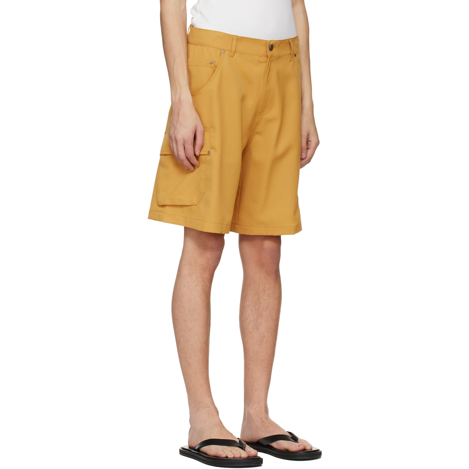  Serapis Yellow Riveted Linen Cargo Shorts 
