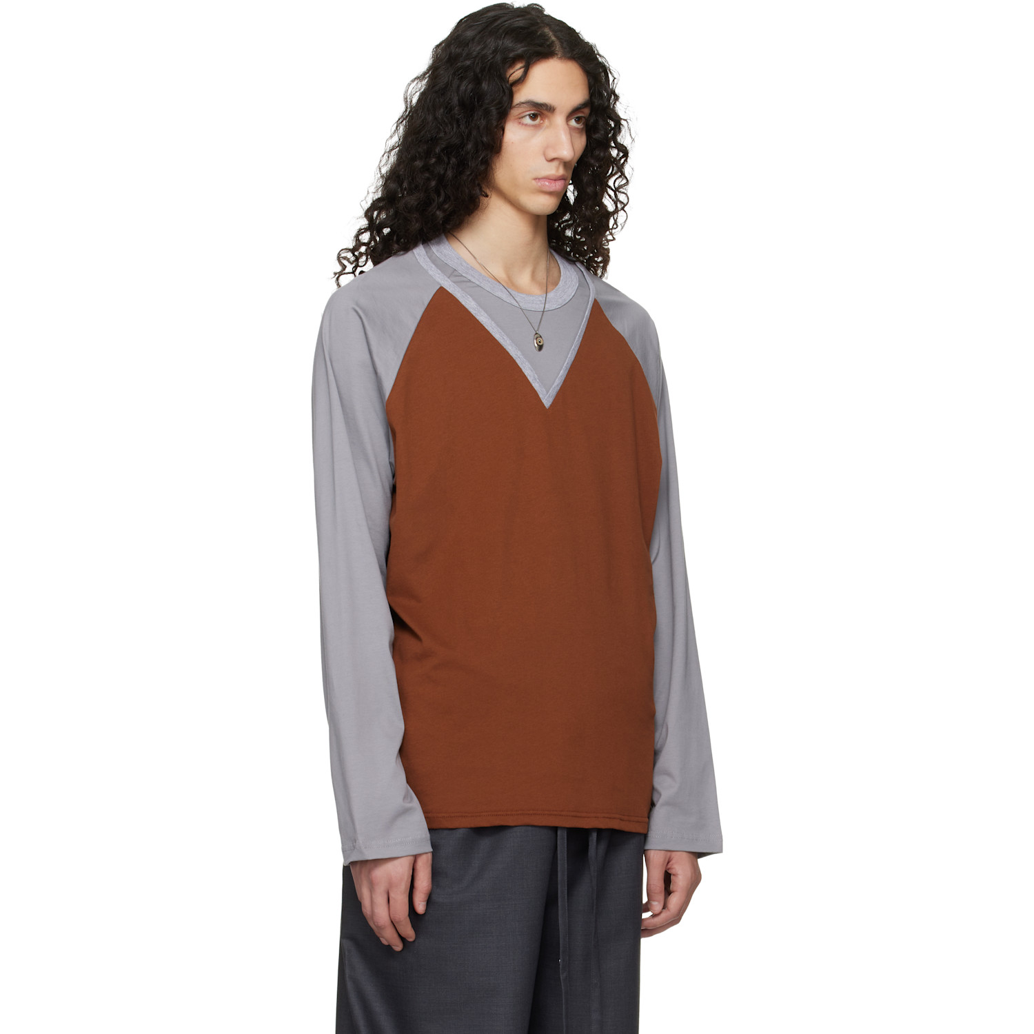  Serapis Tan & Gray W-neck Cotton T-shirt 