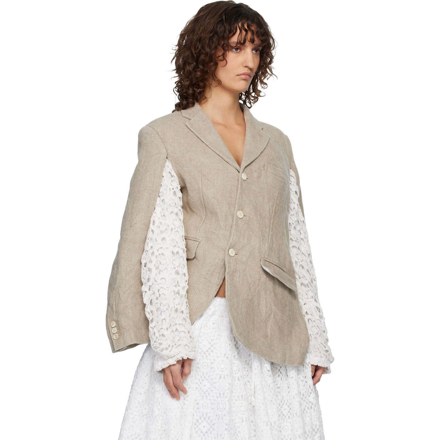  Comme Des Garçons Beige Linen Super Heavy Canvas & Cotton Lace Blazer 