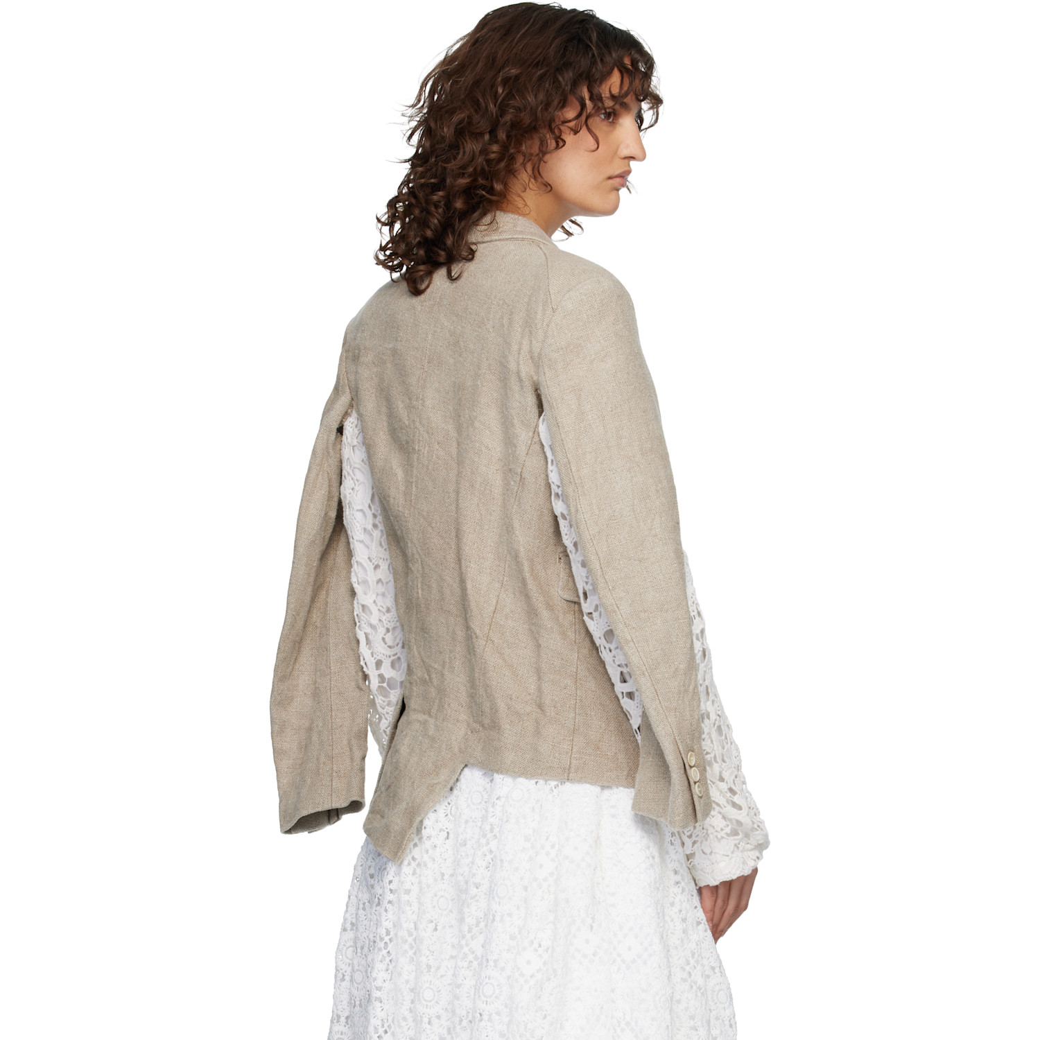  Comme Des Garçons Beige Linen Super Heavy Canvas & Cotton Lace Blazer 